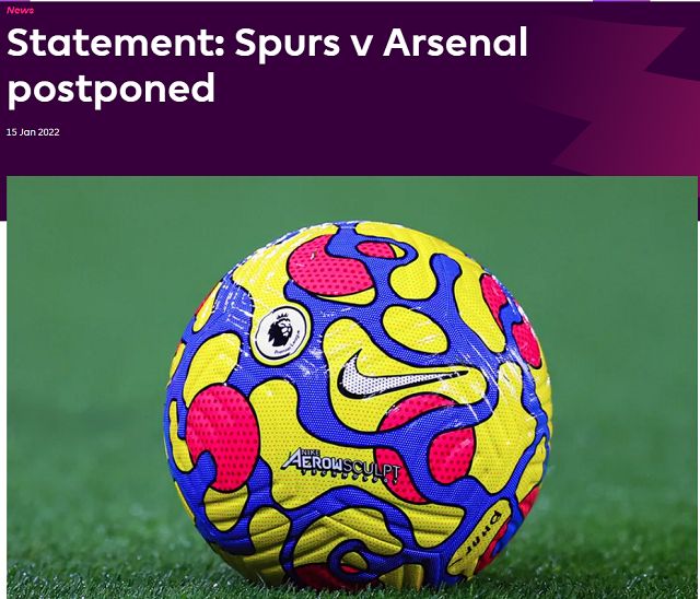Statement: Spurs v Arsenal postponed