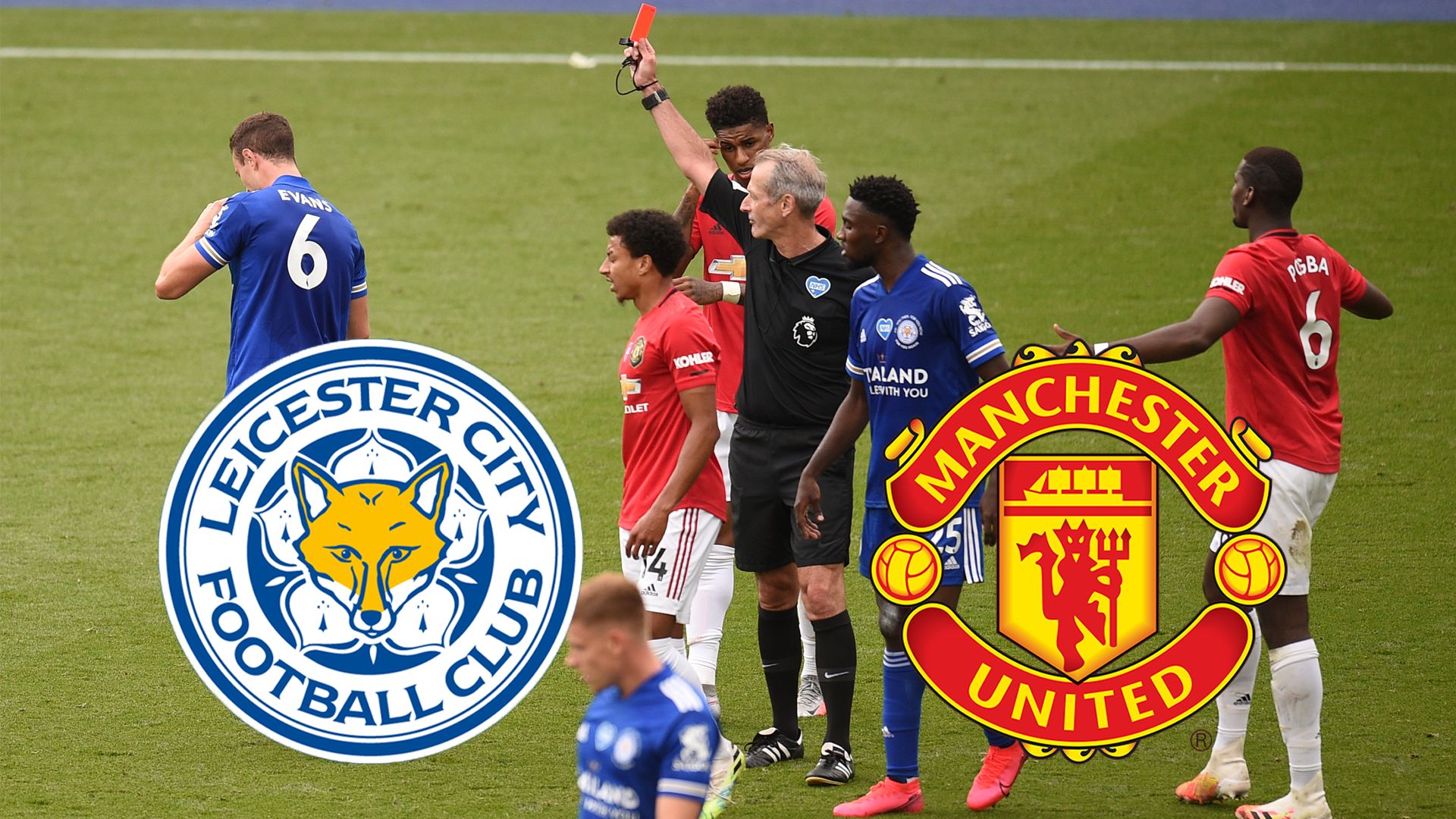 Premier League header getty images leicester city manchester united red card evans pogba 2020
