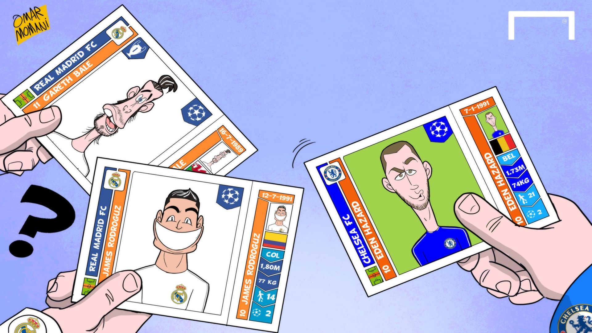 Cartoon Gareth Bale Cristiano Ronaldo Eden Hazard Panini cards 27012016