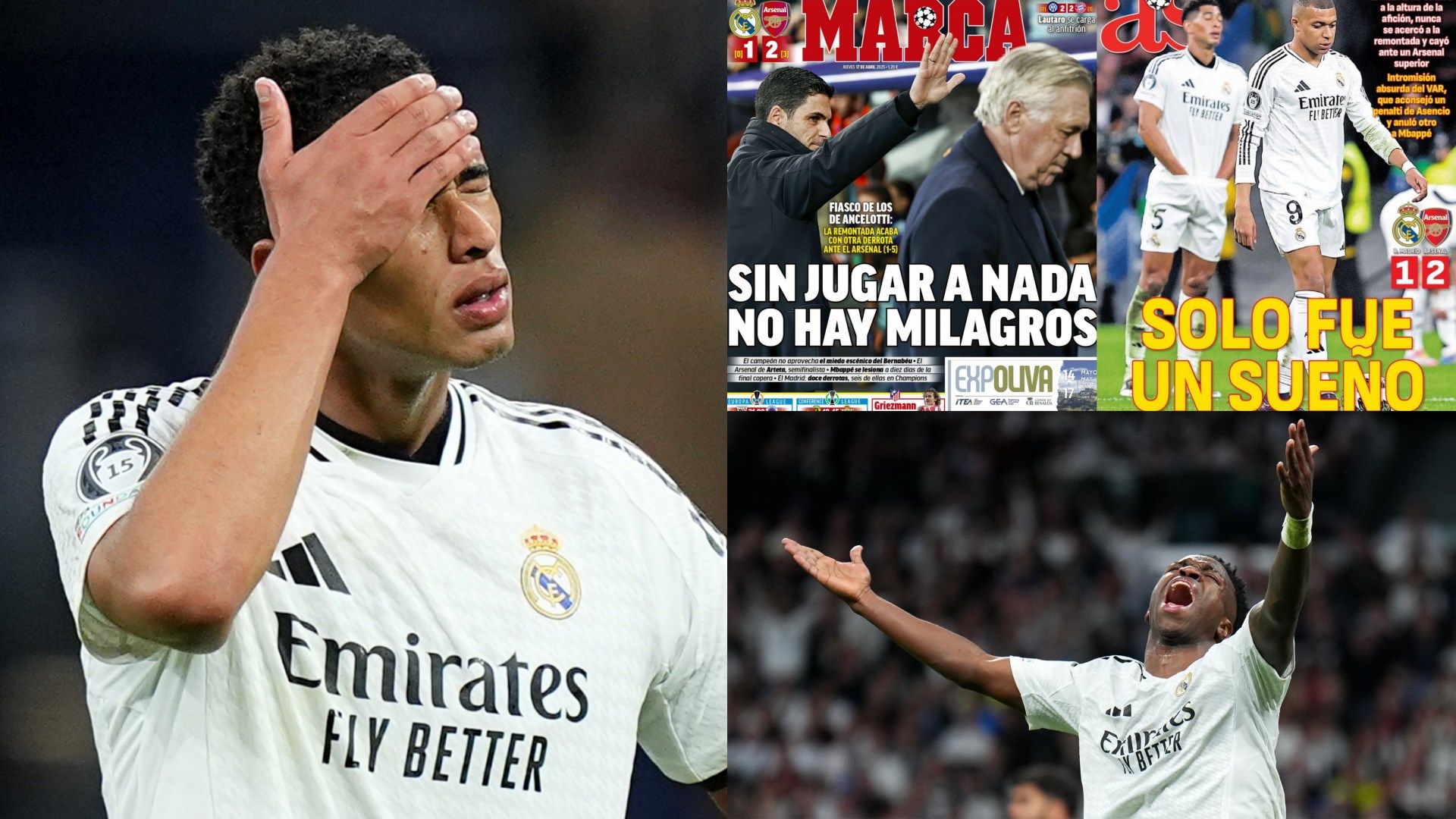 Spanish press slaughters Kylian Mbappe & Real Madrid after Champions League exit to 'superior Arsenal' as newspaper front & back pages go in hard on Carlo Ancelotti's flops