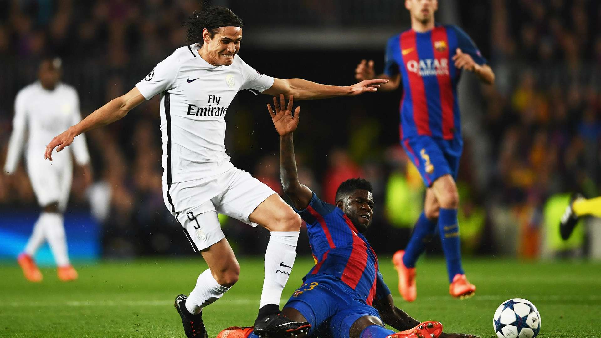 Edinson Cavani Samuel Umtiti Barcelona PSG UEFA Champions League 08032016
