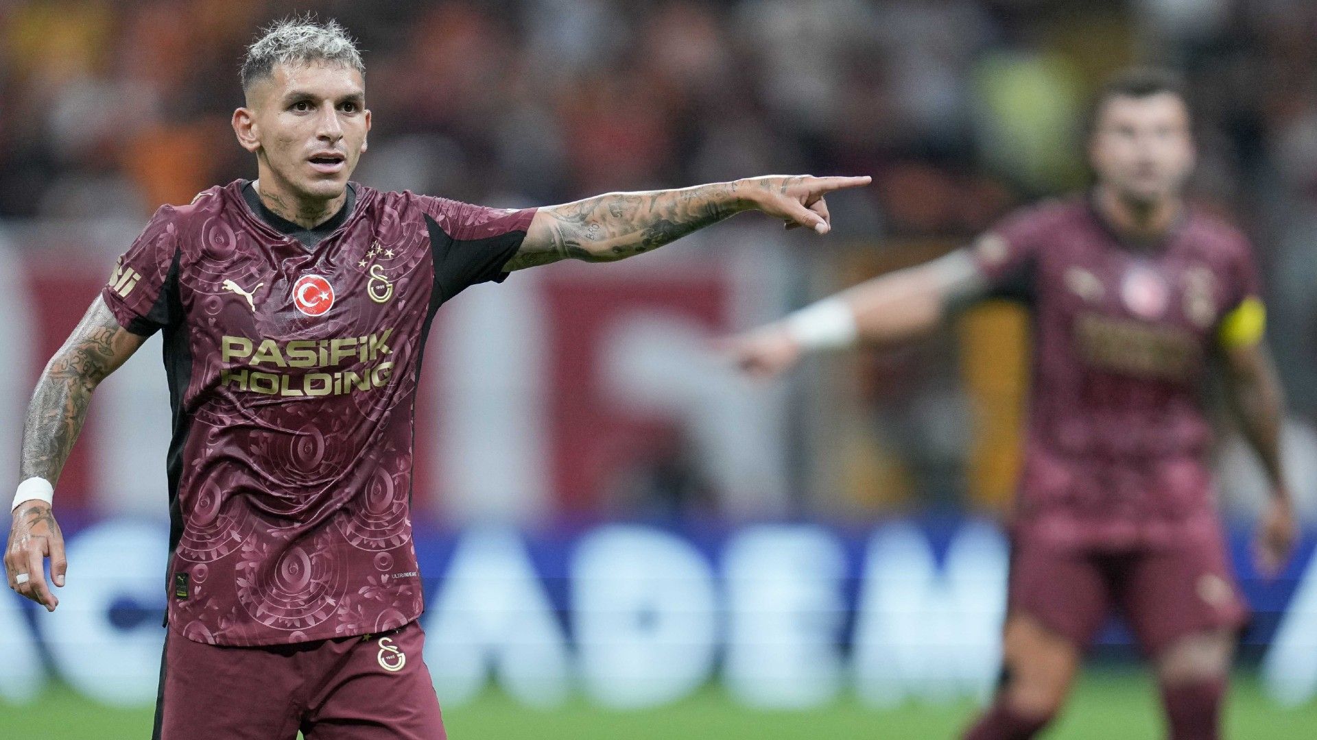 Lucas Torreira of Galatasaray gestures 