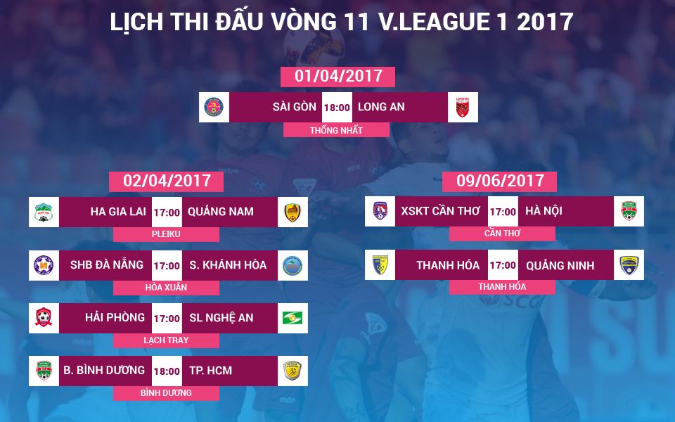 lịch thi đấu vòng 11