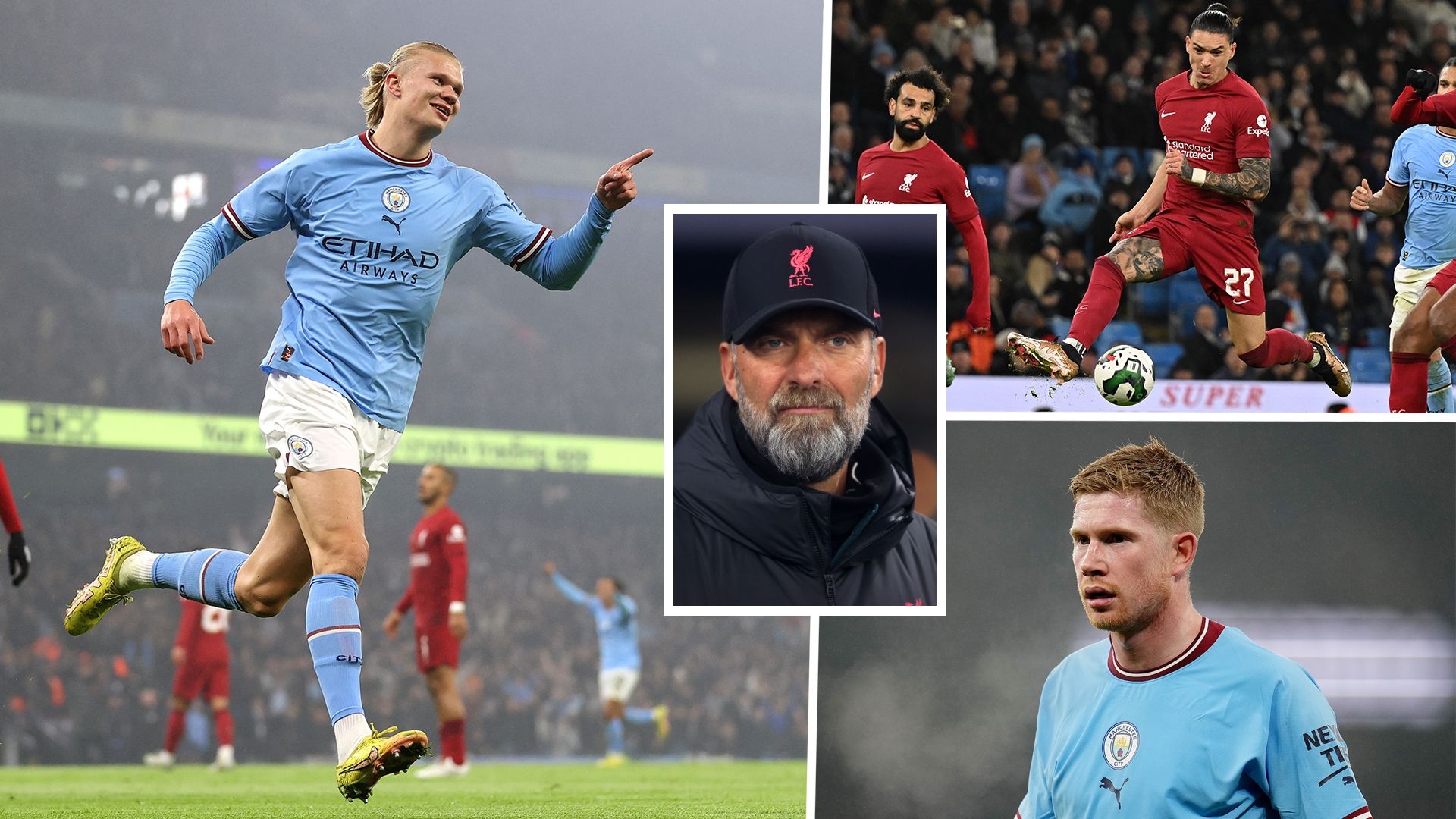 Haaland Nunez De Bruyne Klopp Man City Liverpool 2022-23 GFX