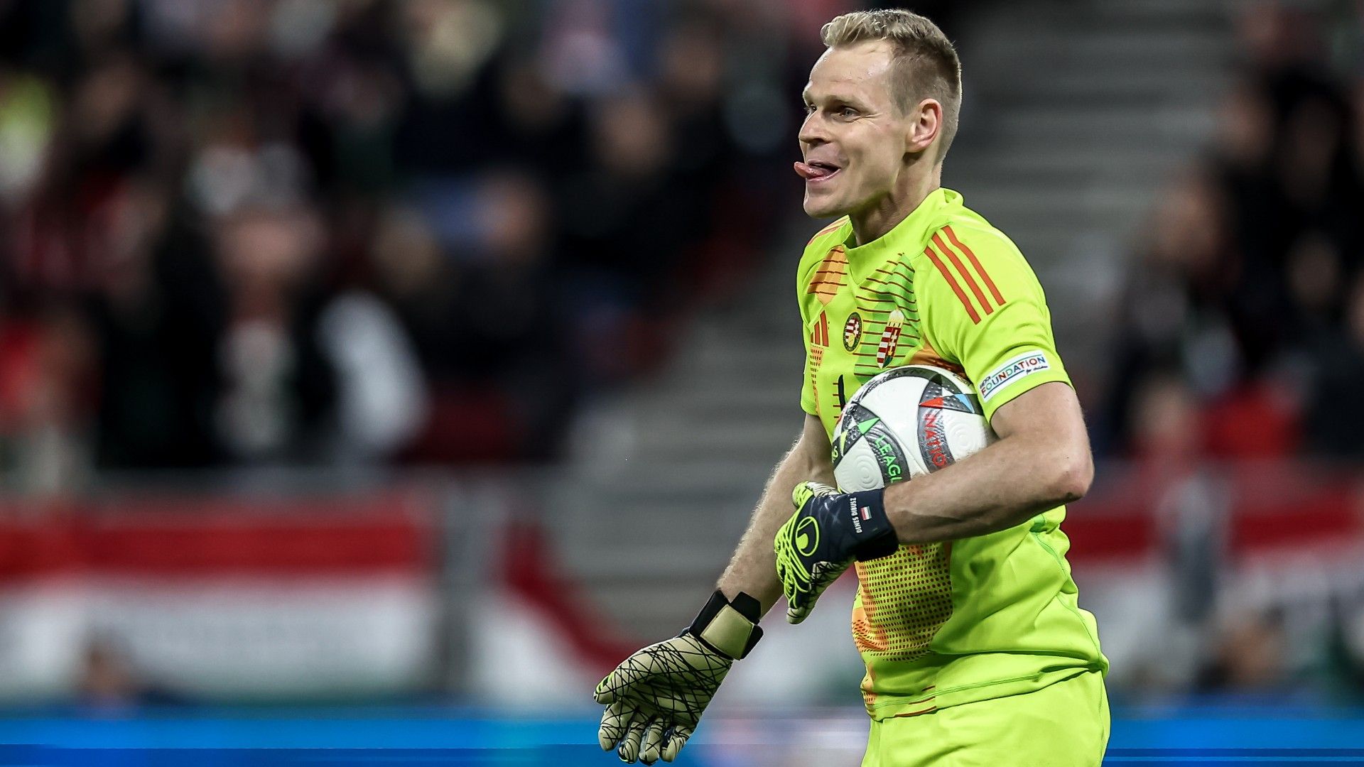 Dénes Dibs reacts during the UEFA Nations League 