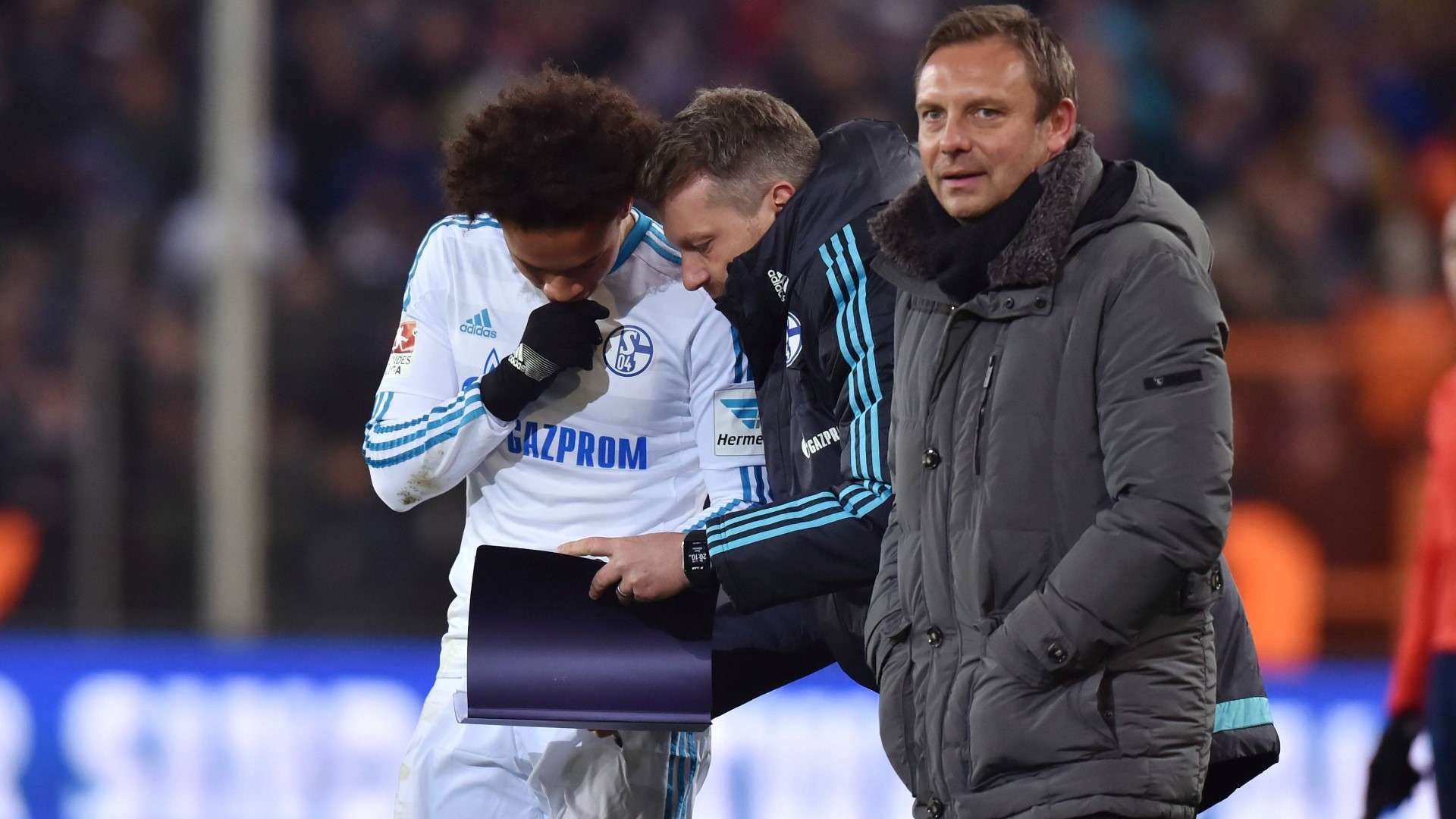 GERMANY ONLY Leroy Sane Sven Hübscher Andre Breitenreiter Schalke 04