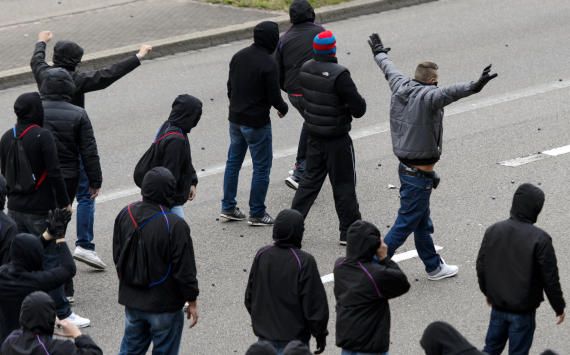 Basel hooligans prior to CL match vs Schalke 04, 10/1/13