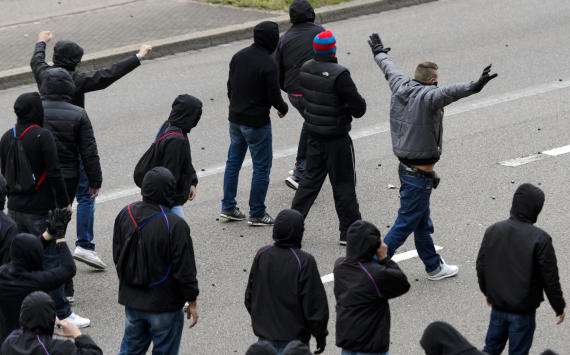Basel hooligans prior to CL match vs Schalke 04, 10/1/13