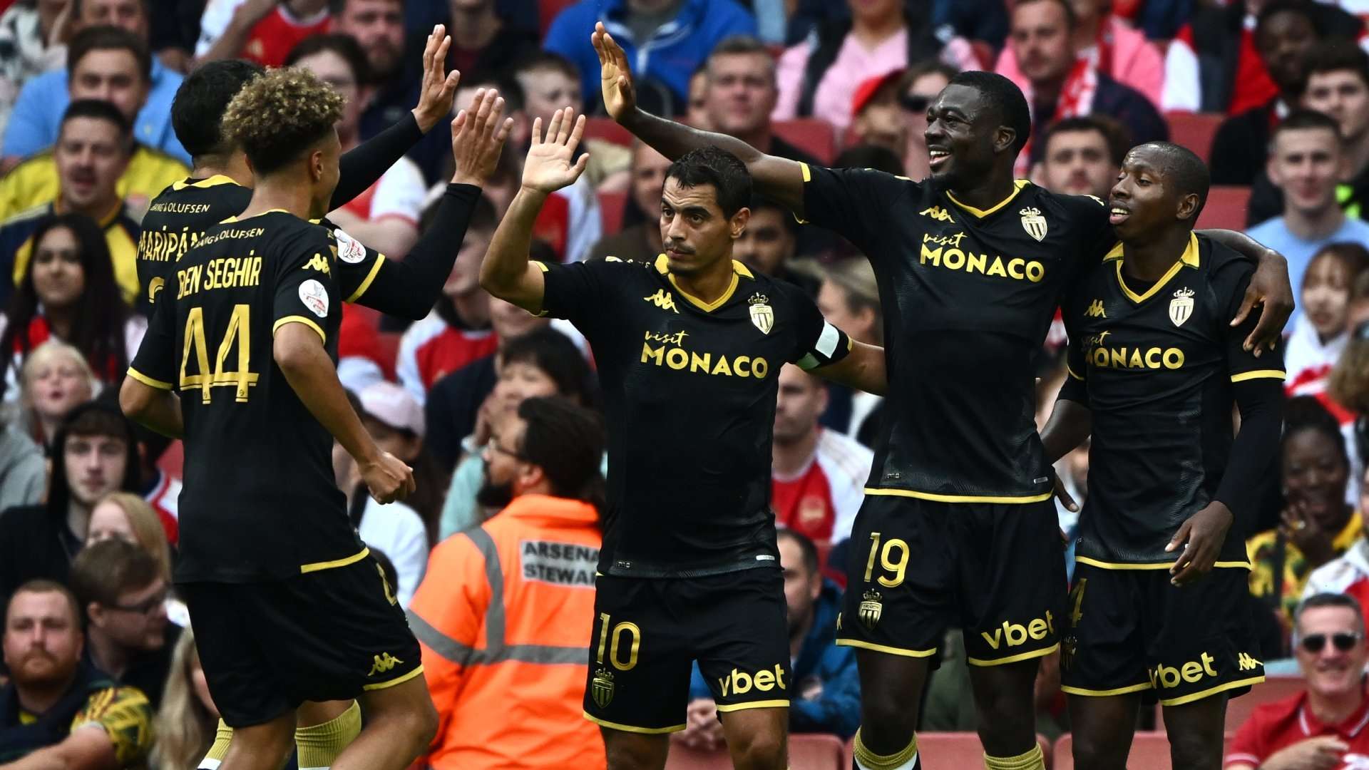 Youssouf Fofana celebrates Arsenal Monaco pre-season 2023