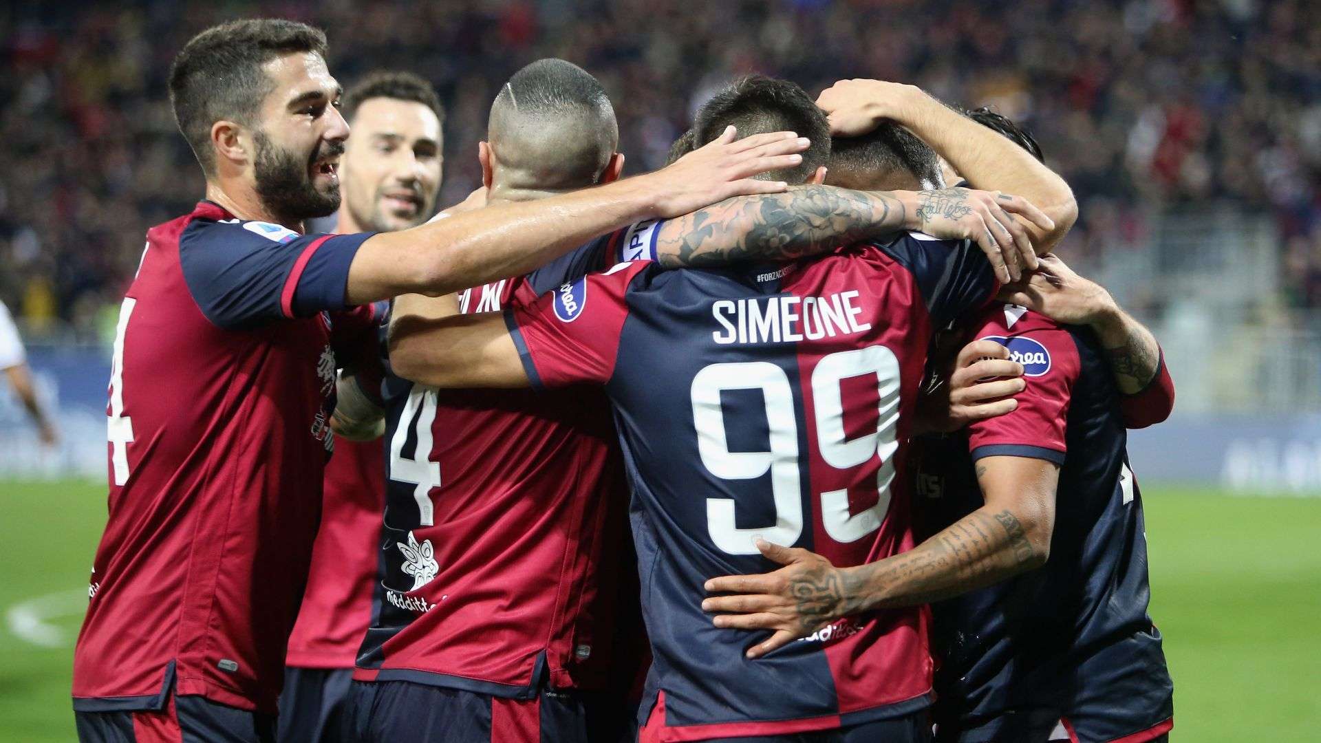 Cagliari players celebrating Cagliari Parma Serie A