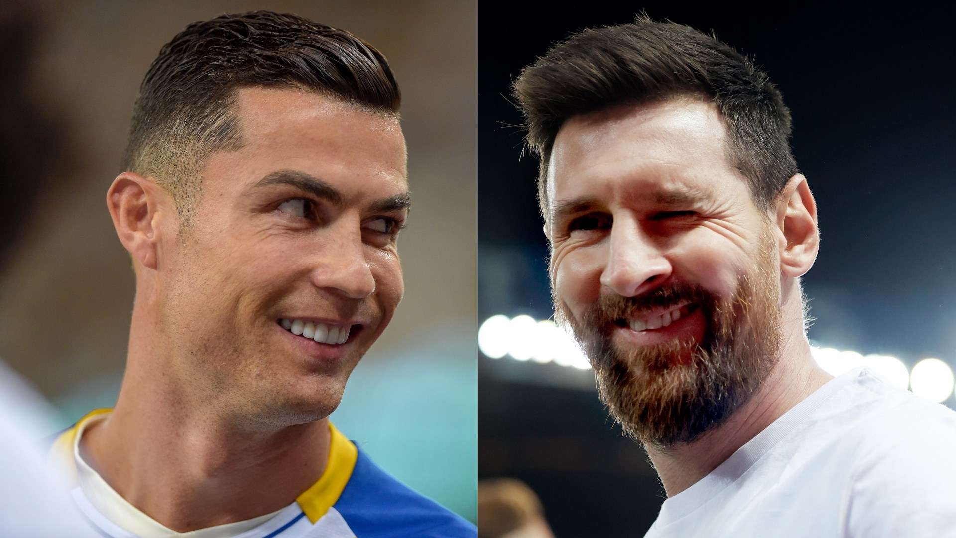 Cristiano Ronaldo smile Lionel Messi wink split
