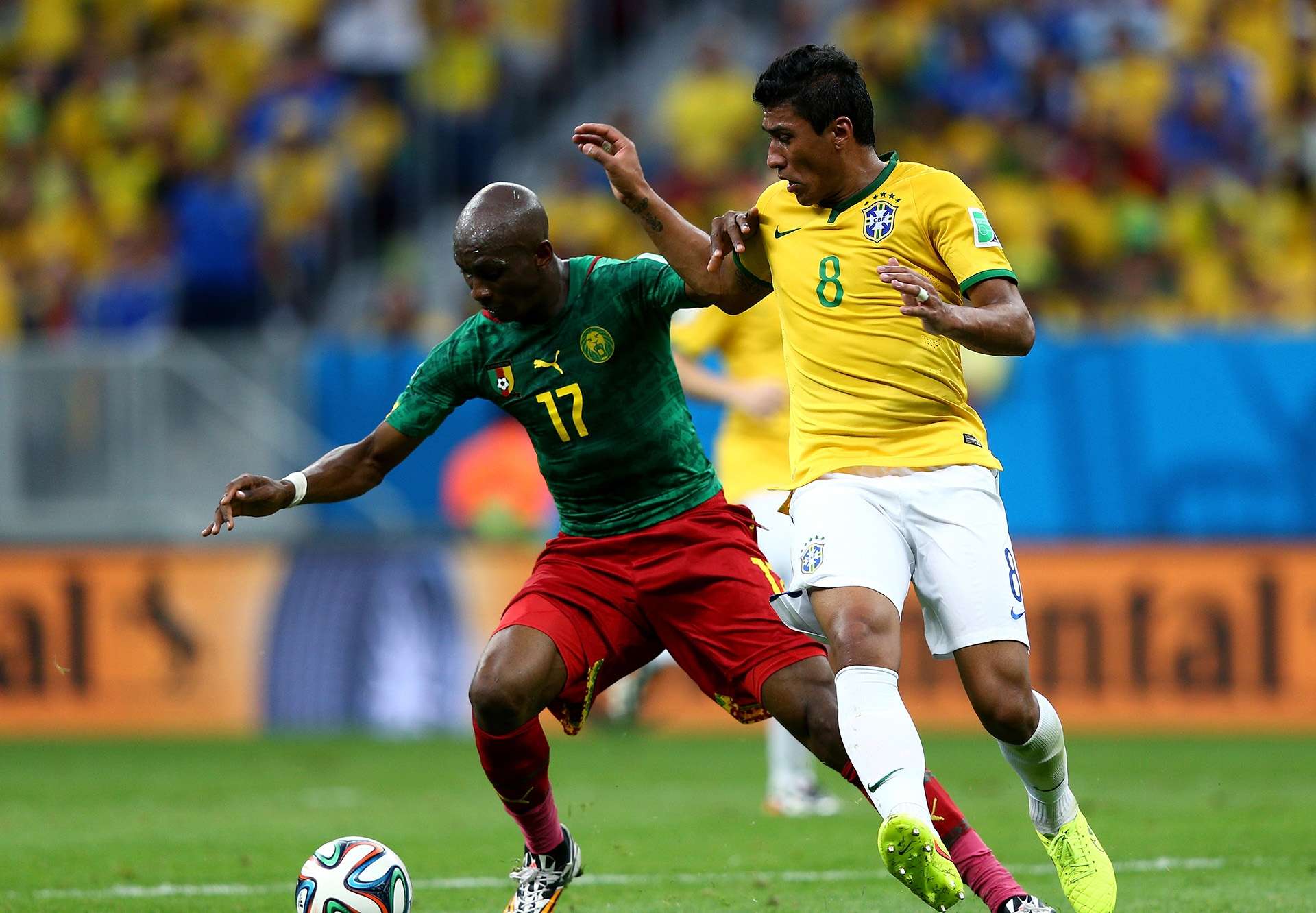 Stephane MBia Cameroon Paulinho Brazil 2014 World Cup Group A 06232014