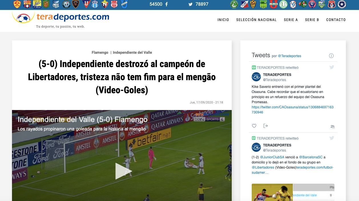 Tera Deportes Independiente del Valle 5 x 0 Flamengo 2020