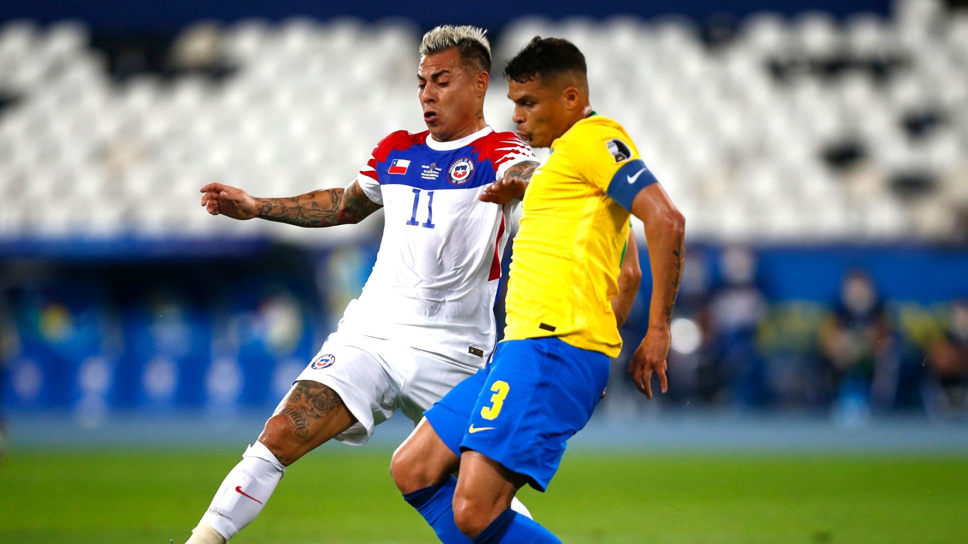 Eduardo Vargas e Thiago Silva - Brasil x Chile quartas Copa América 02072021