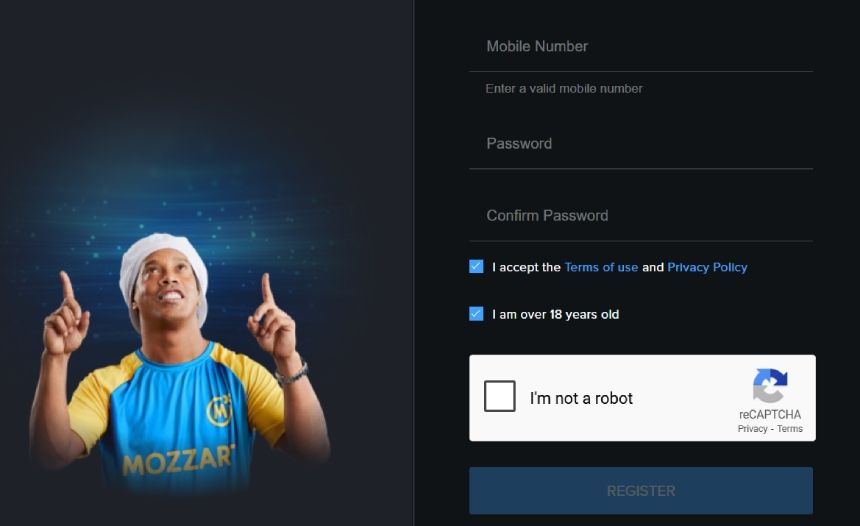 MozzartBet Register Form