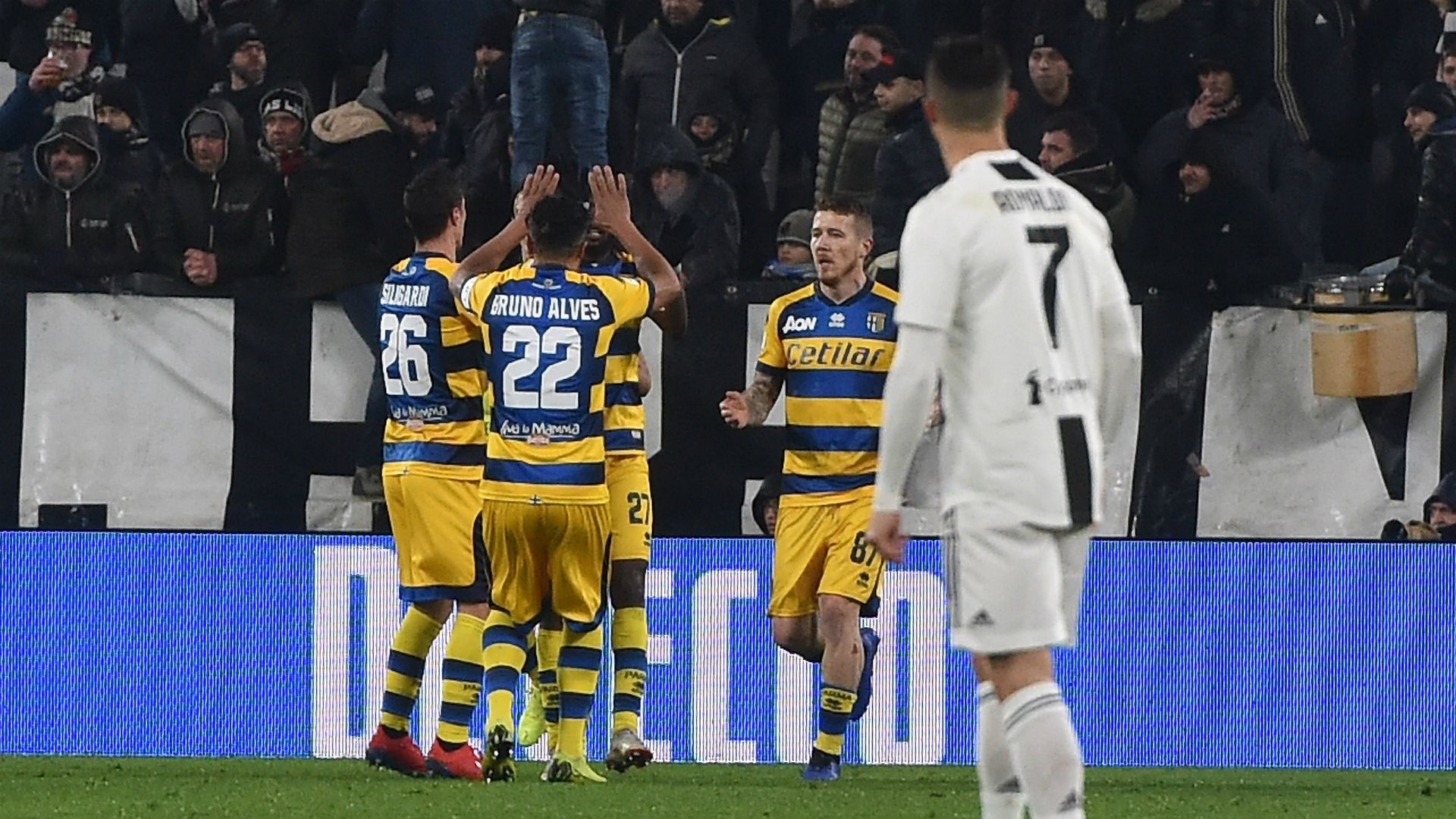Parma celebrating Juventus Parma Serie A