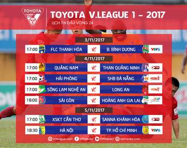Lịch thi đấu vòng 24 V.League 2017