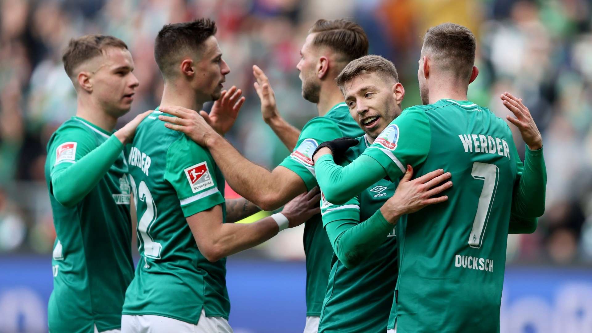 Players of SV Werder Bremen celebrate