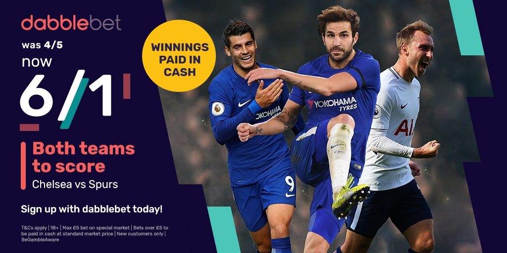 dabblebet enhanced new customer offer 6/1 BTTS Chelsea v Tottenham