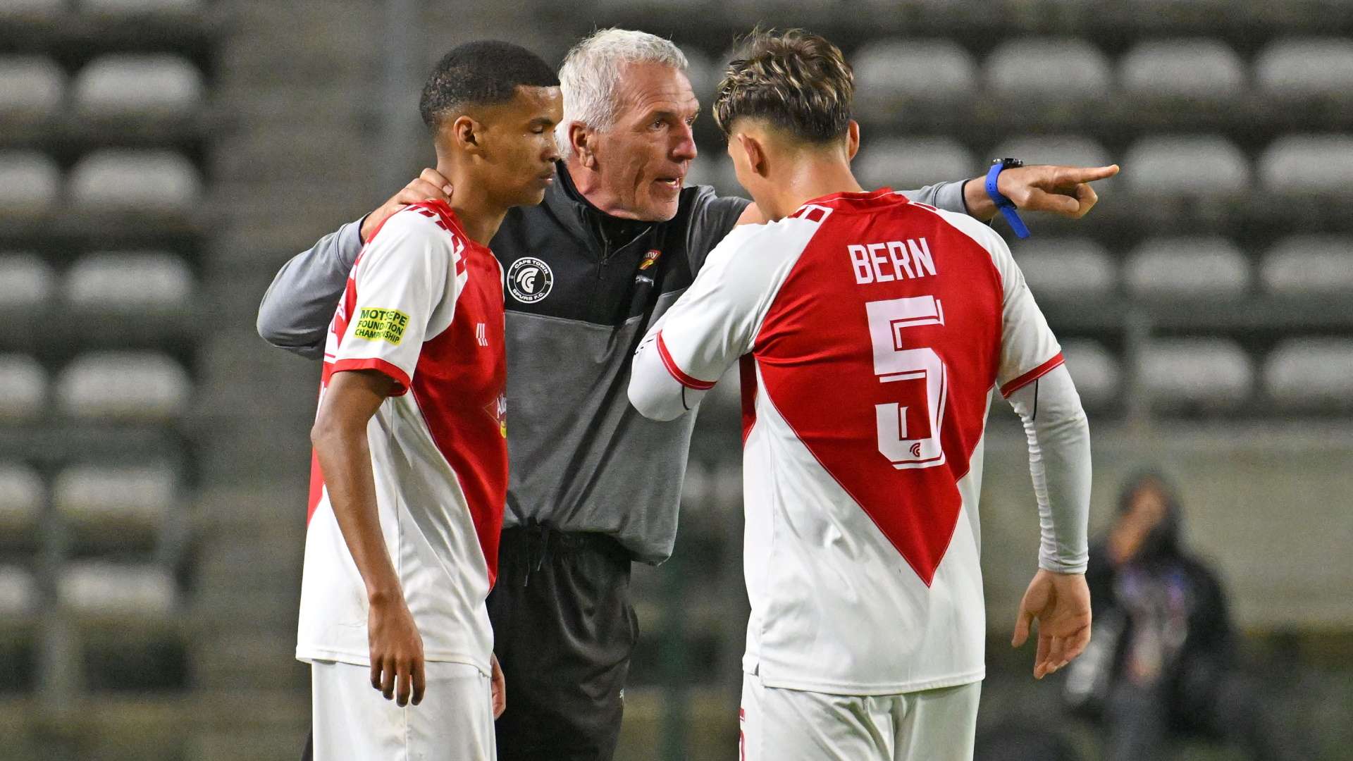 Denzel du Plessis, Ernst Middendorp & Liam Bern, Cape Town Spurs, May 2025