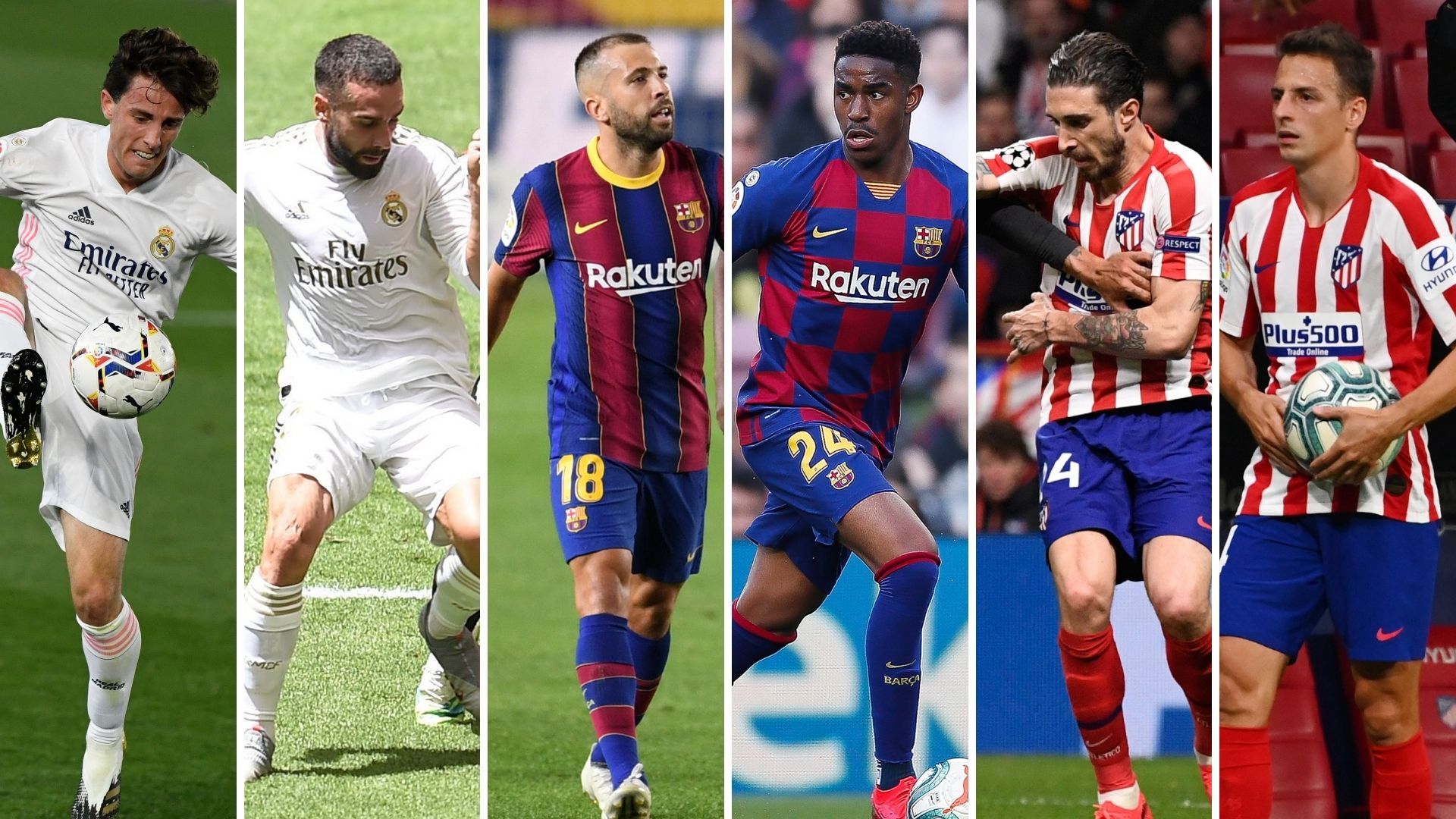 Odriozola, Carvajal, Jordi Alba, Júnior, Vrsaljko y Arias (Real Madrid, Barcelona y Atlético de Madrid)