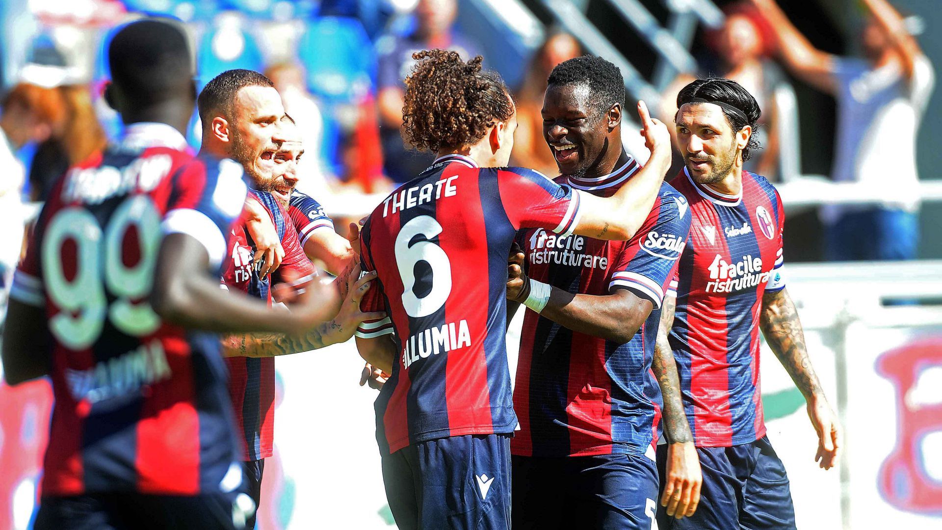 Bologna players celebrating Bologna Lazio Serie A