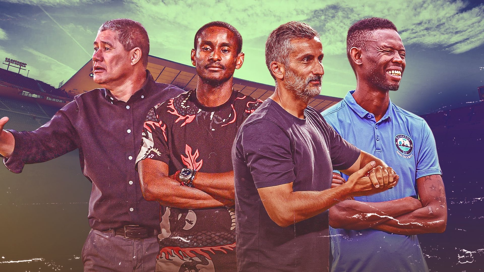 Jose Riveiro of Orlando Pirates, Cavin Johnson of Kaizer Chiefs, Rhulani Mokwena of Mamelodi Sundowns and Vusumuzi Vilakazi of Richards Bay