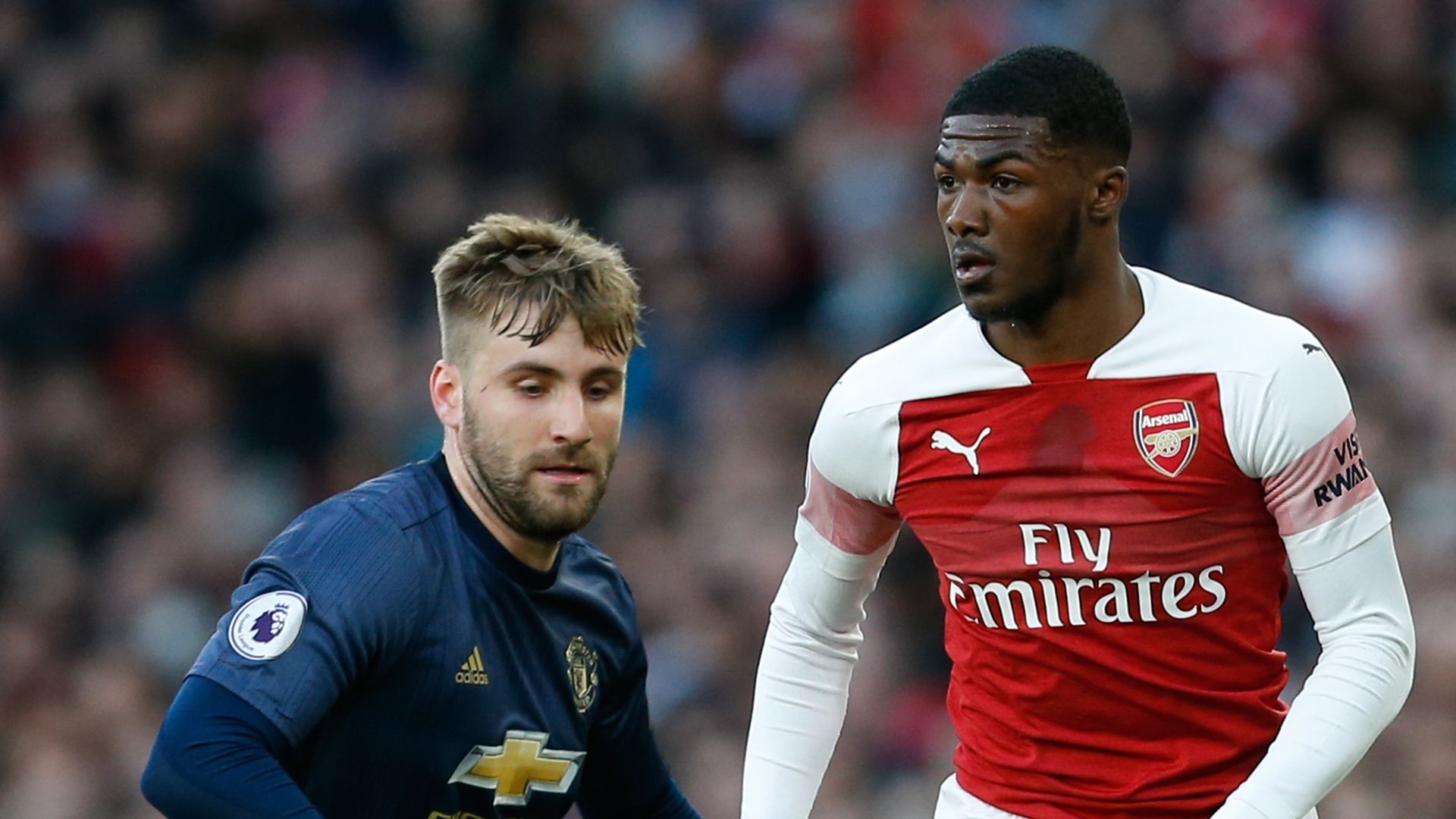 Luke Shaw & Ainsley Maitland-Niles : Arsenal FC v Manchester United : 2019
