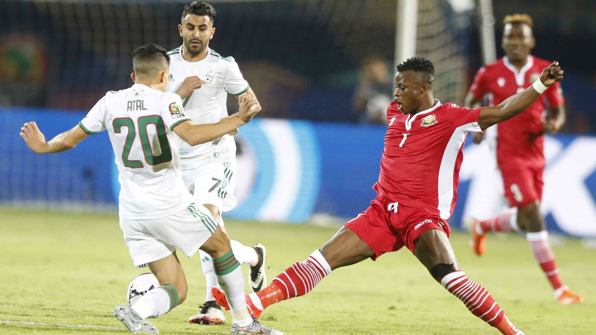 YOUCEF ATAL Riyad Mahrez ABUD OMAR and Ayub Timbe of Harambee Stars (Kenya) v Algeria.