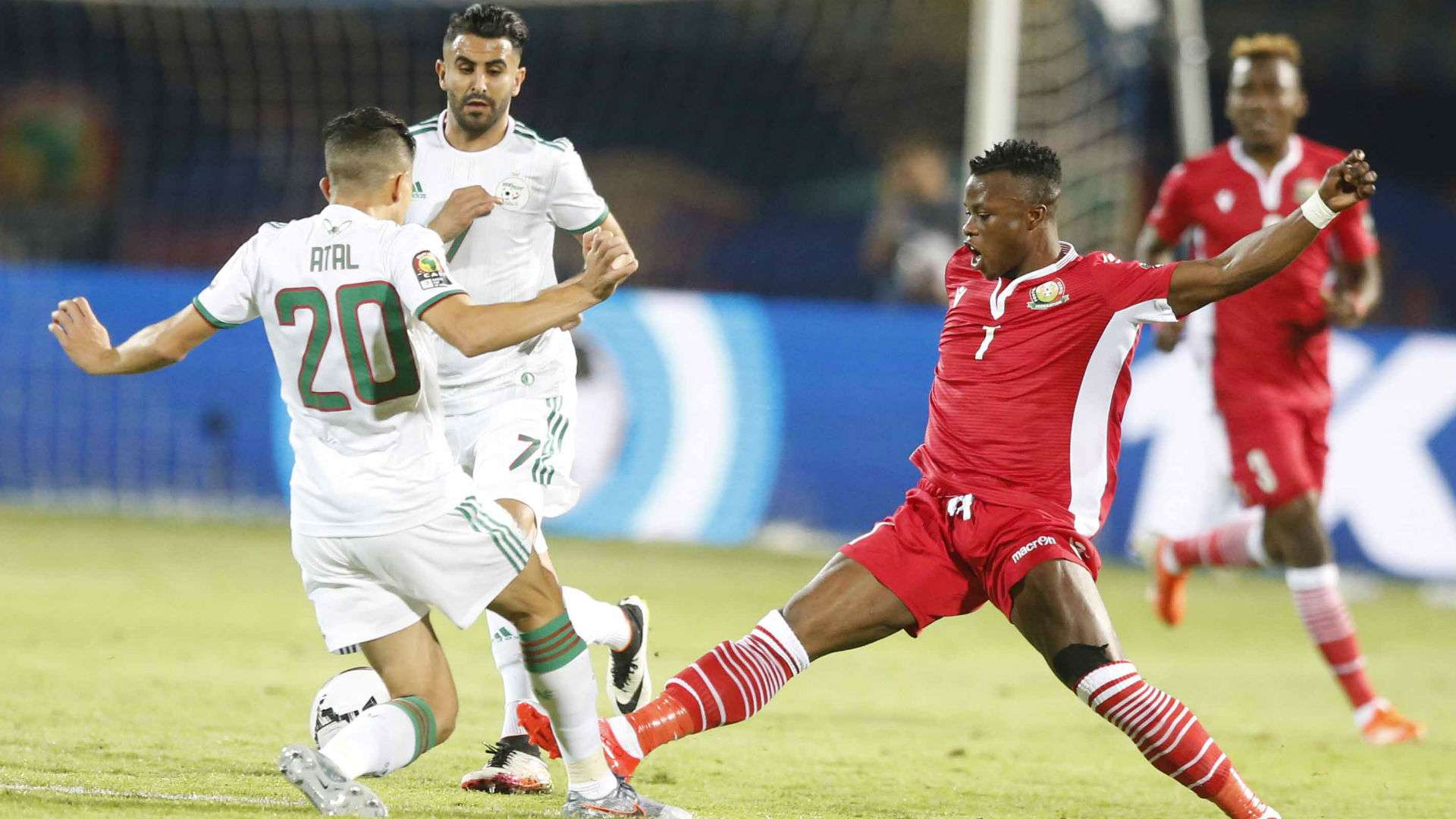 YOUCEF ATAL Riyad Mahrez ABUD OMAR and Ayub Timbe of Harambee Stars (Kenya) v Algeria.