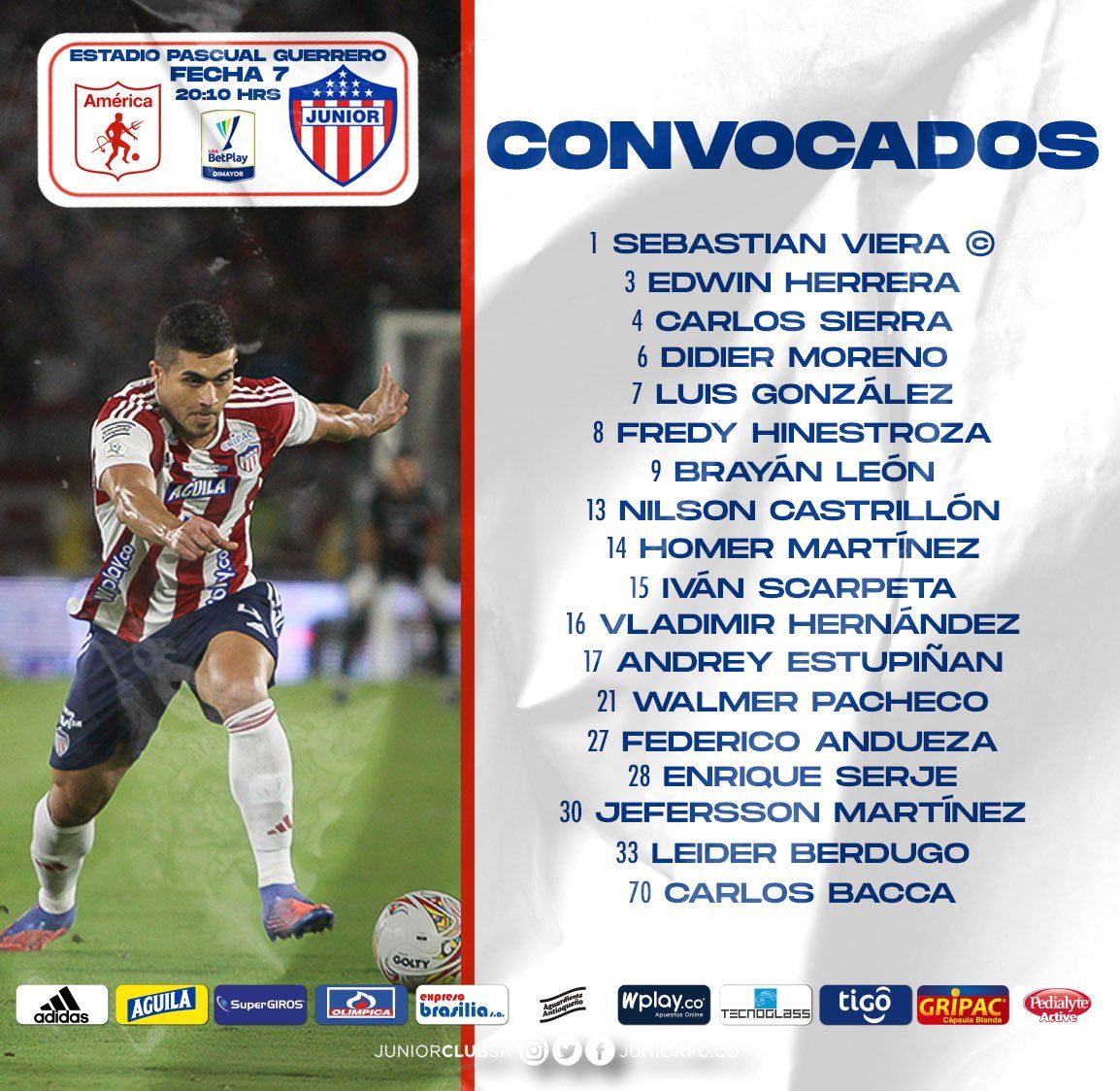 Convocados Junior Fecha 7 Liga BetPlay 2023