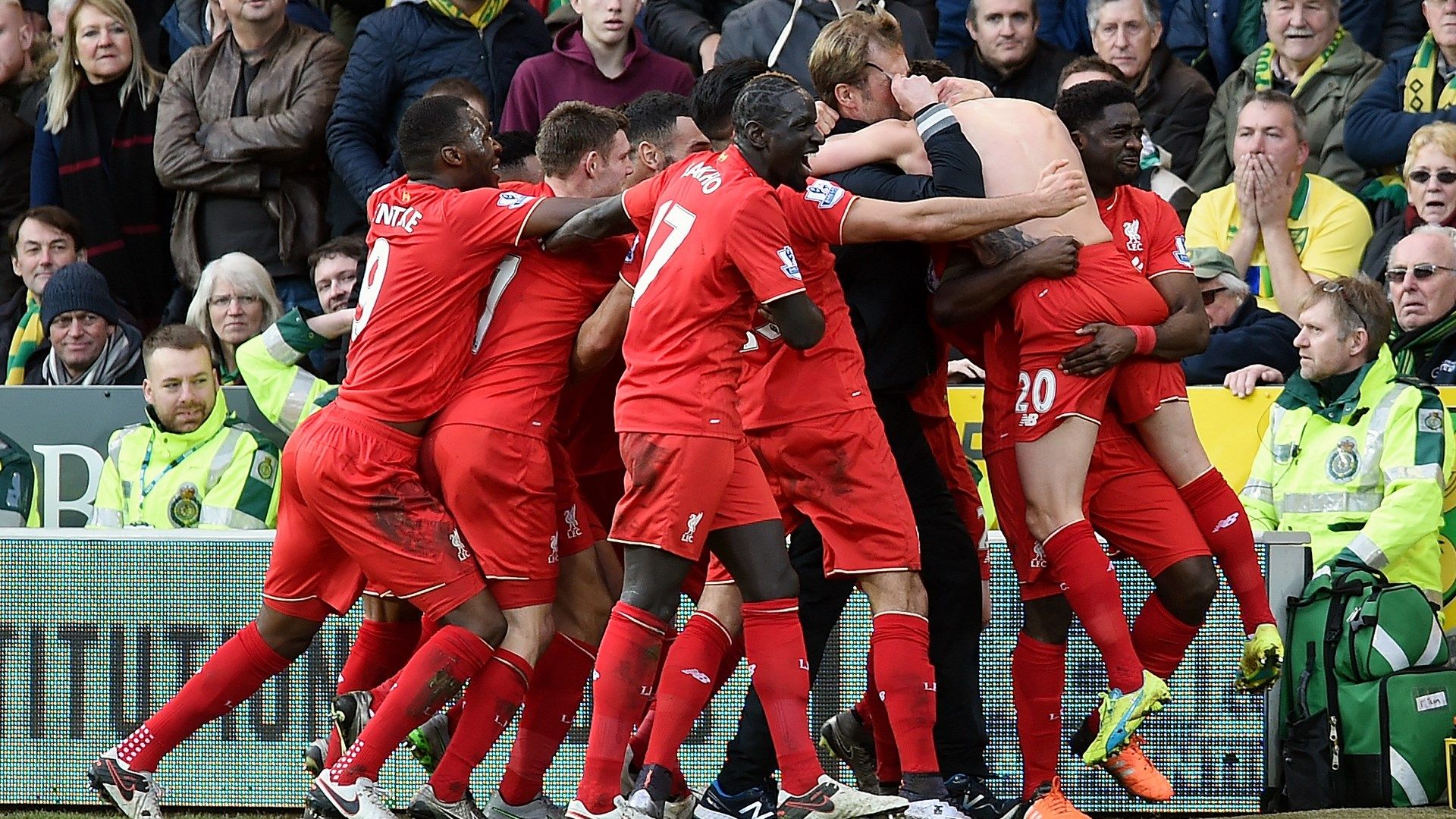 Jurgen Klopp Adam Lallana Liverpool Norwich Premier League 2015-16