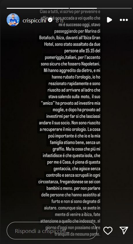 Cristiano Piccini story Instagram