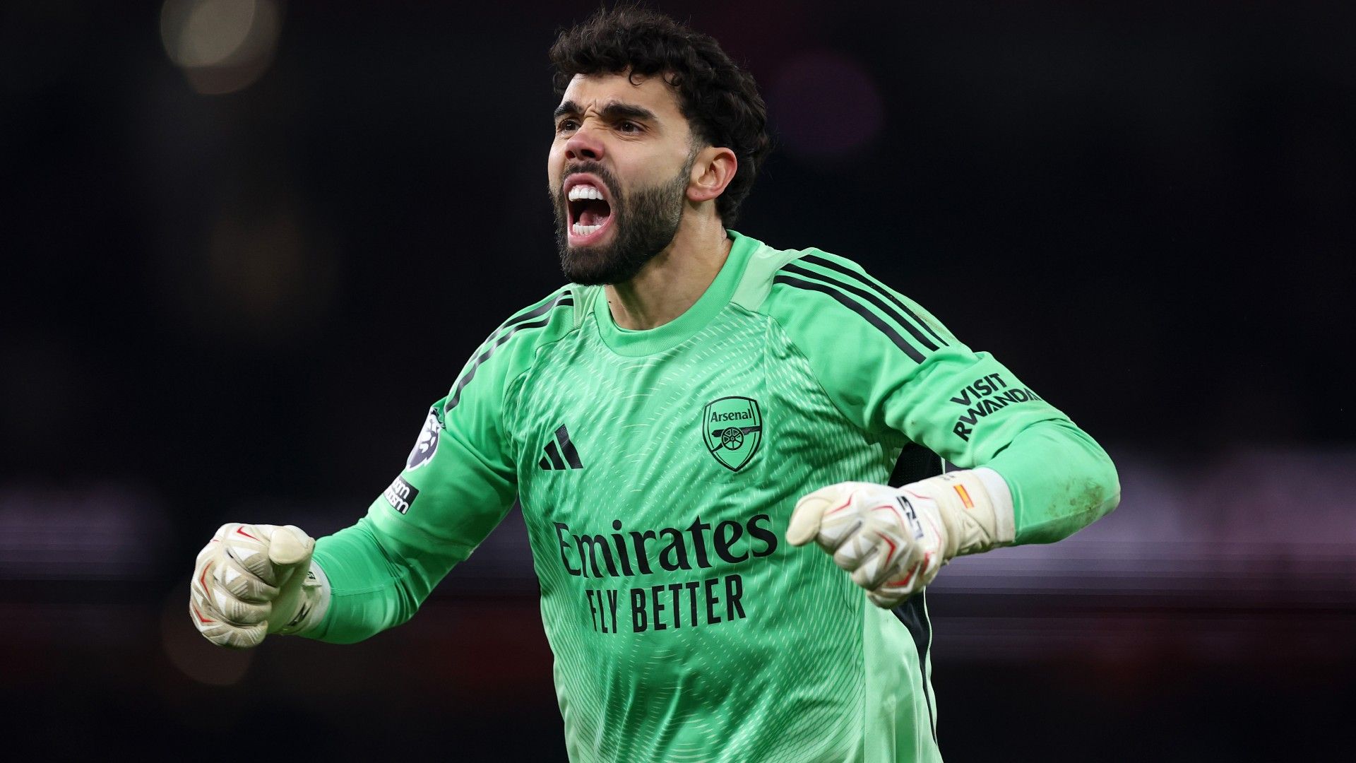 Goalkeeper David Raya of Arsenal celebrates