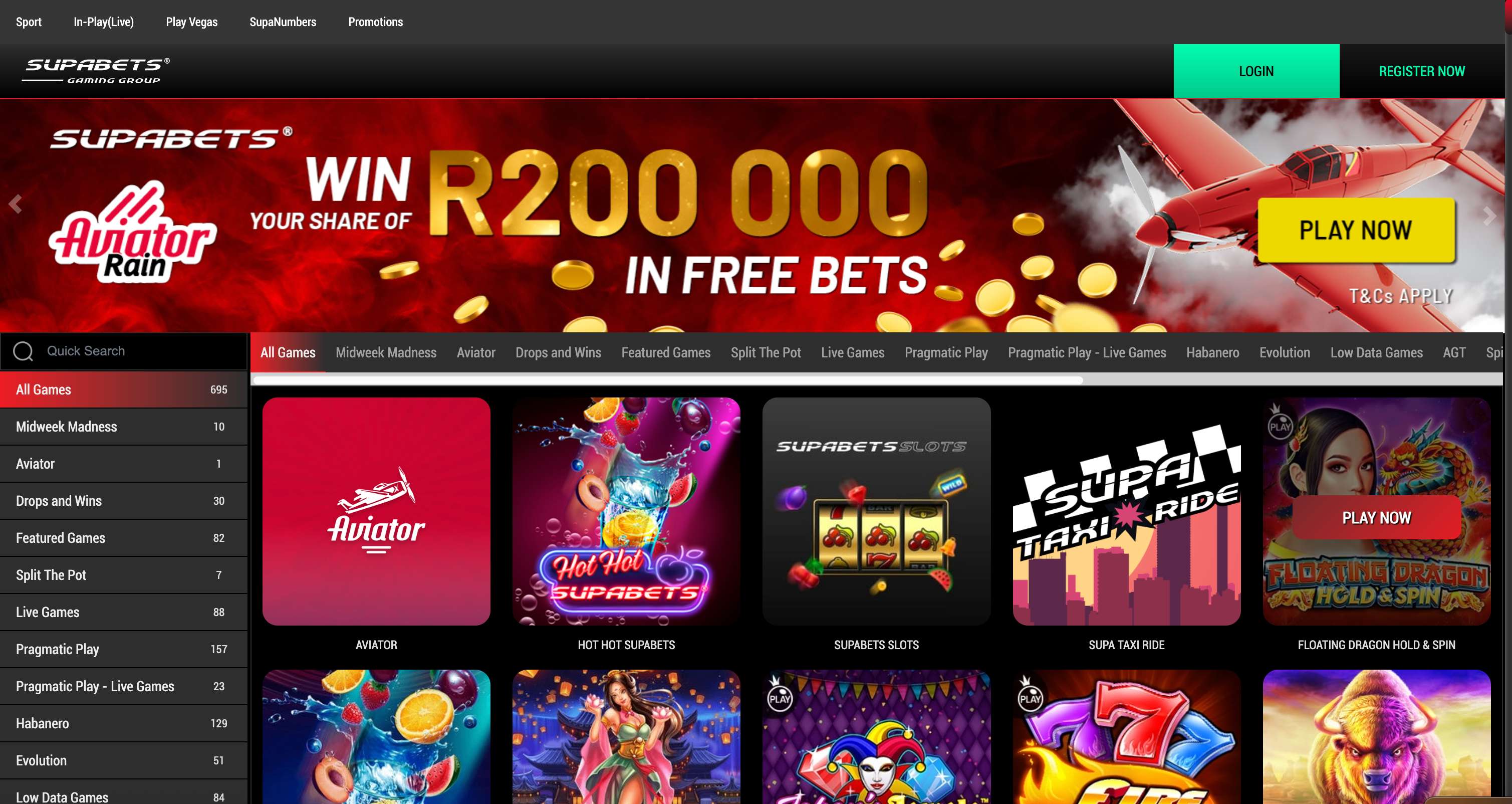 supabets casino homepage screenshot