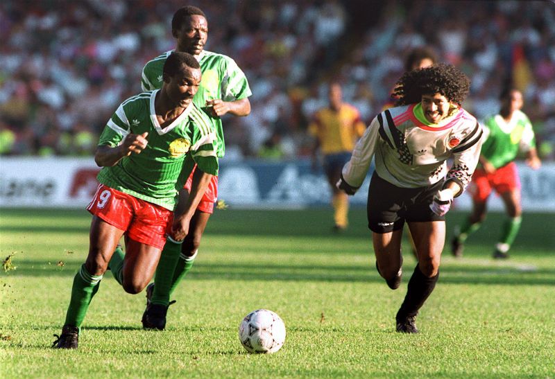 rene higuita and roger milla 1990