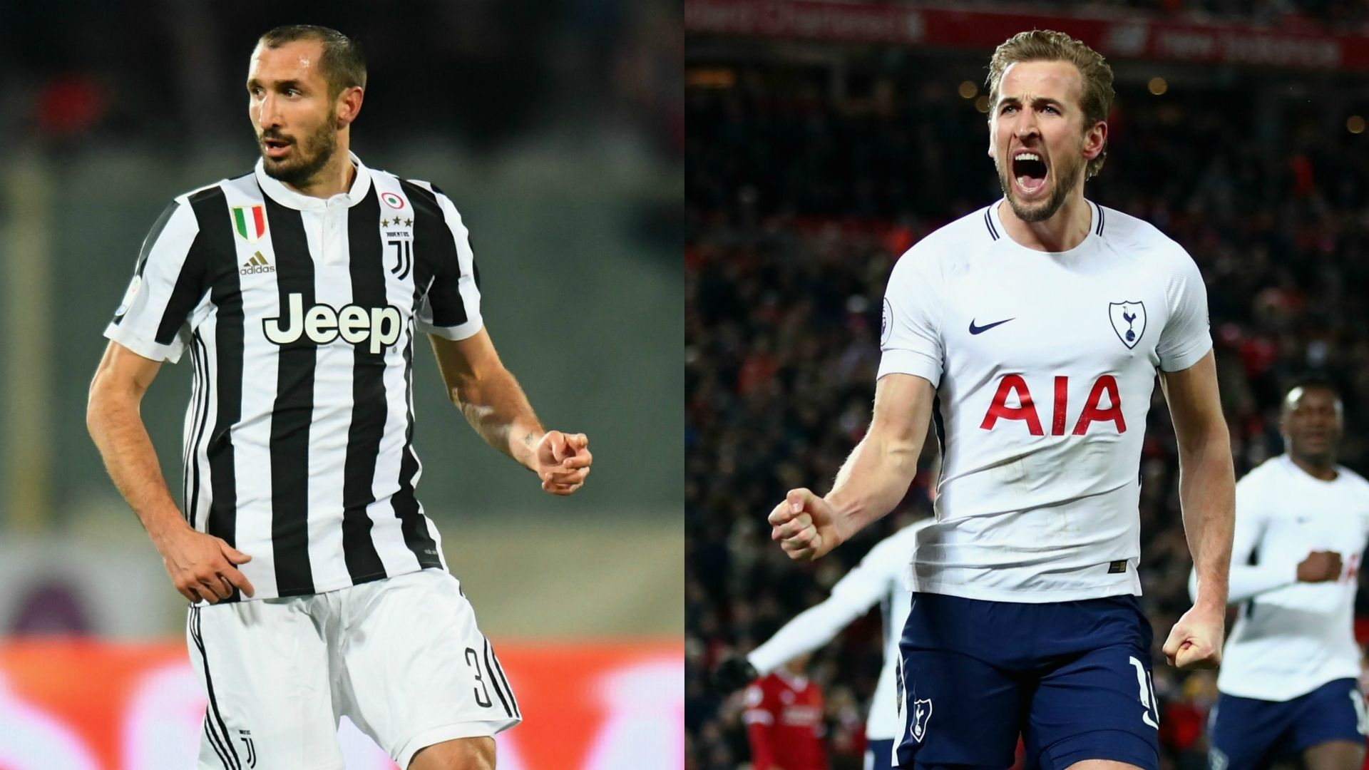 Giorgio Chiellini Harry Kane collage Juventus Tottenham UEFA Champions League