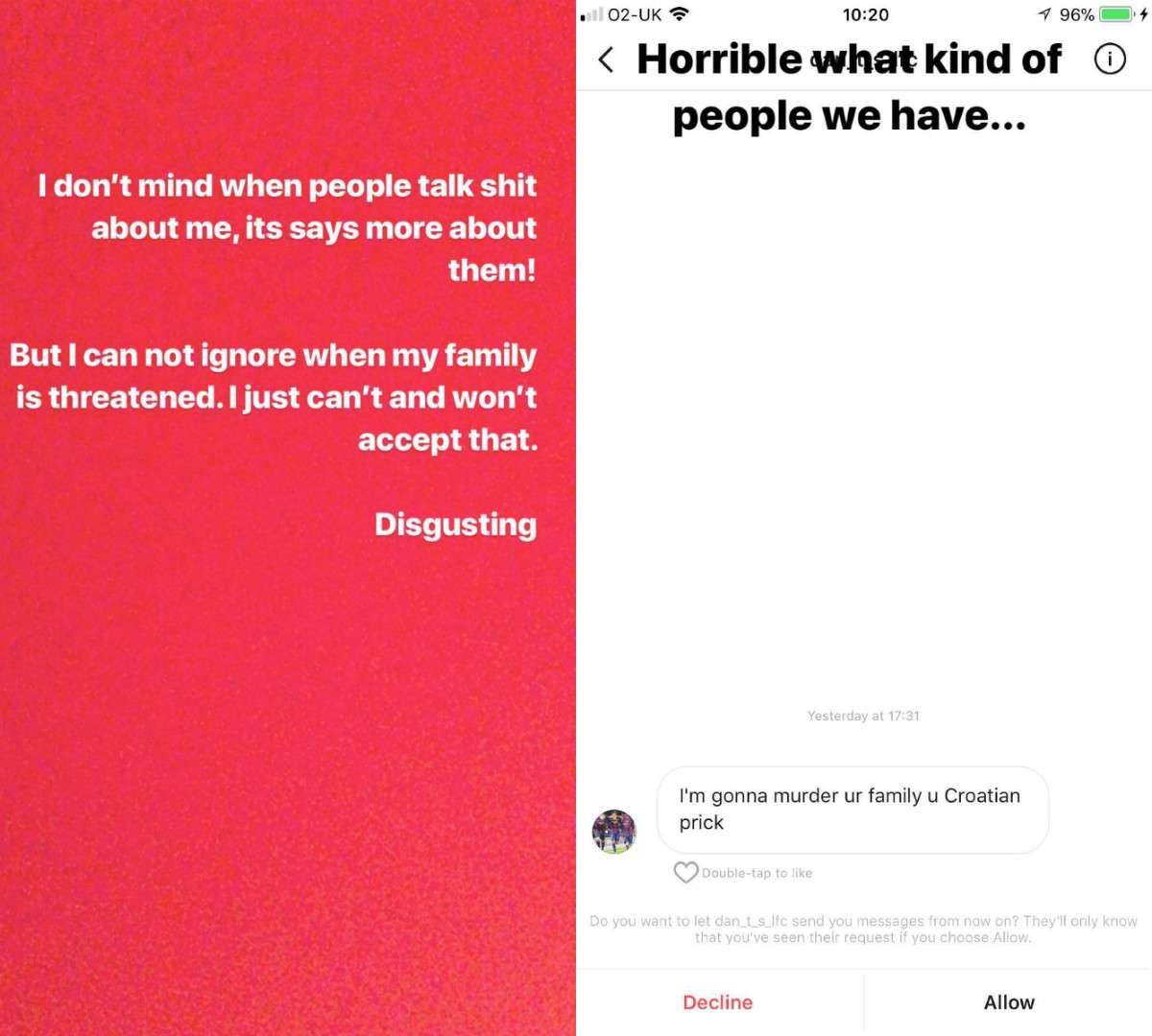 Dejan Lovren Liverpool Death Threat