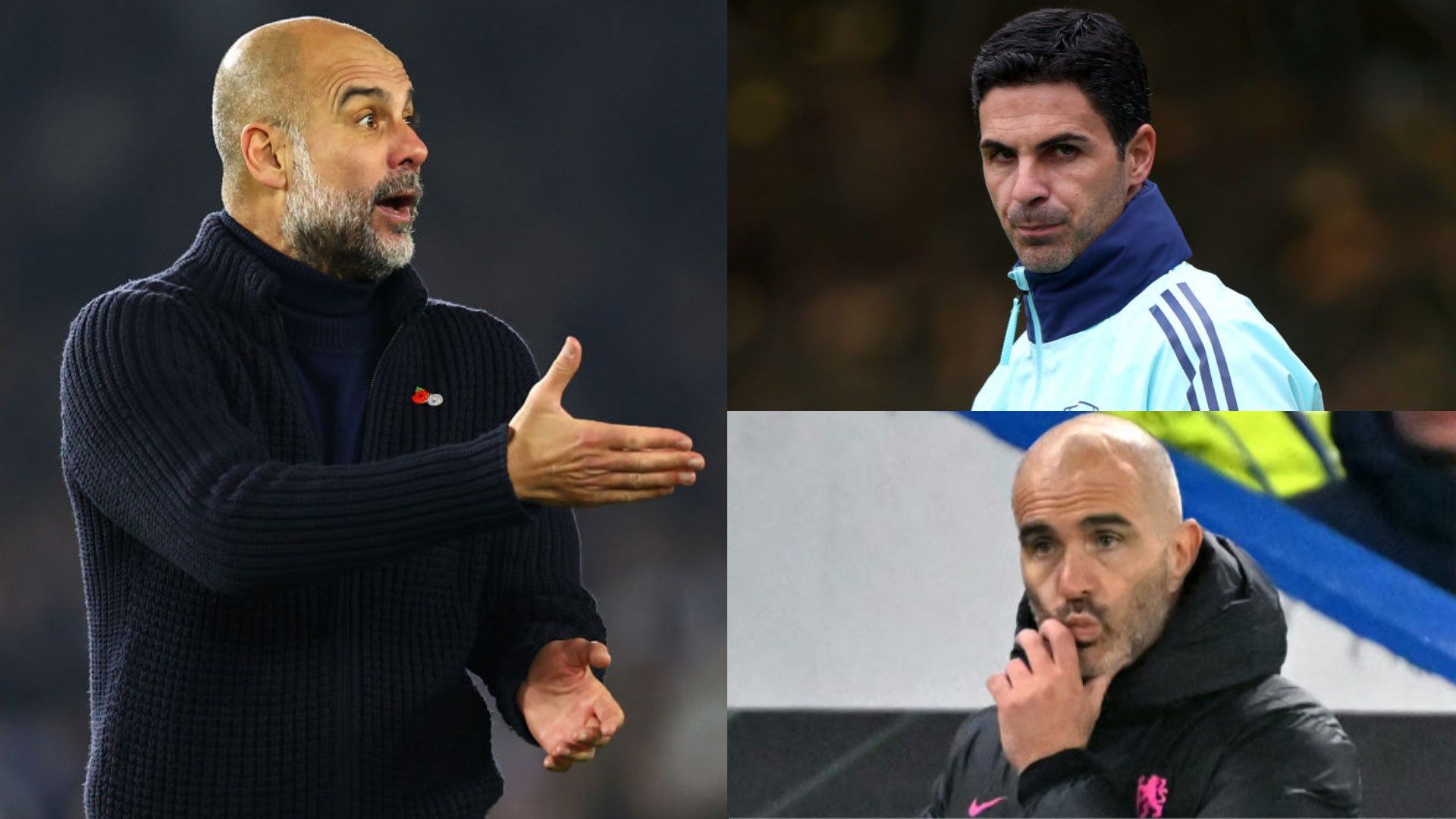Pep Guardiola, Mikel Arteta and Enzo Maresca