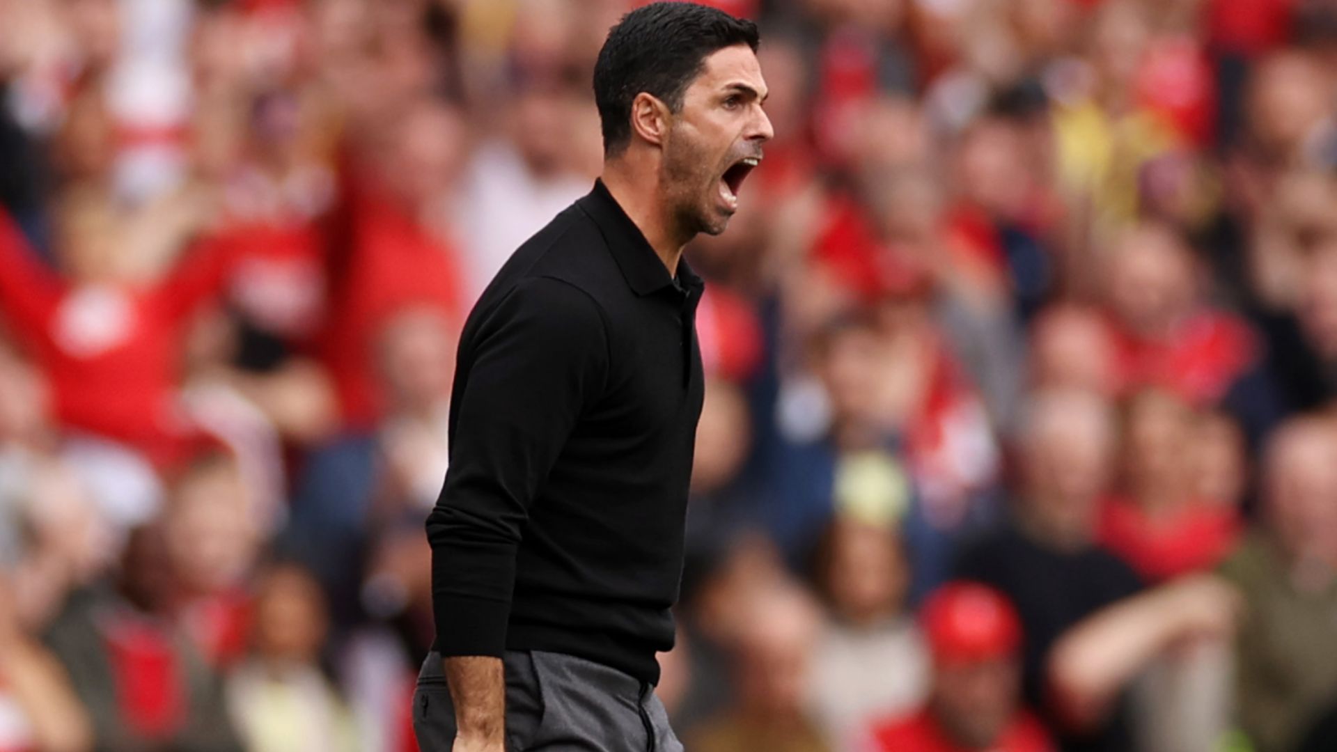 Mikel Arteta shouting Arsenal 2023-24