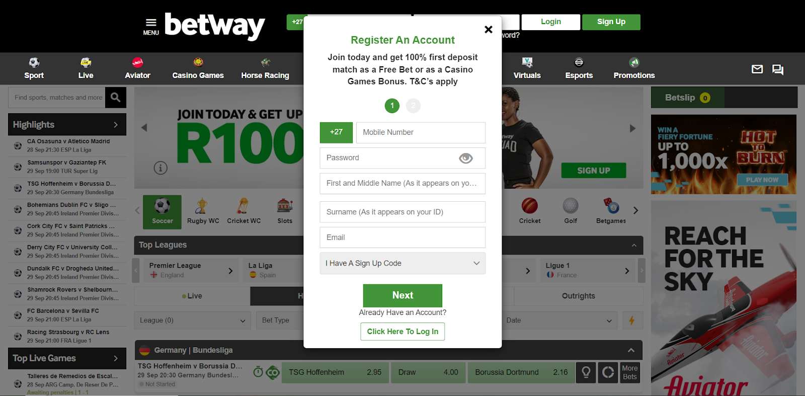 betway south africa registration process 1