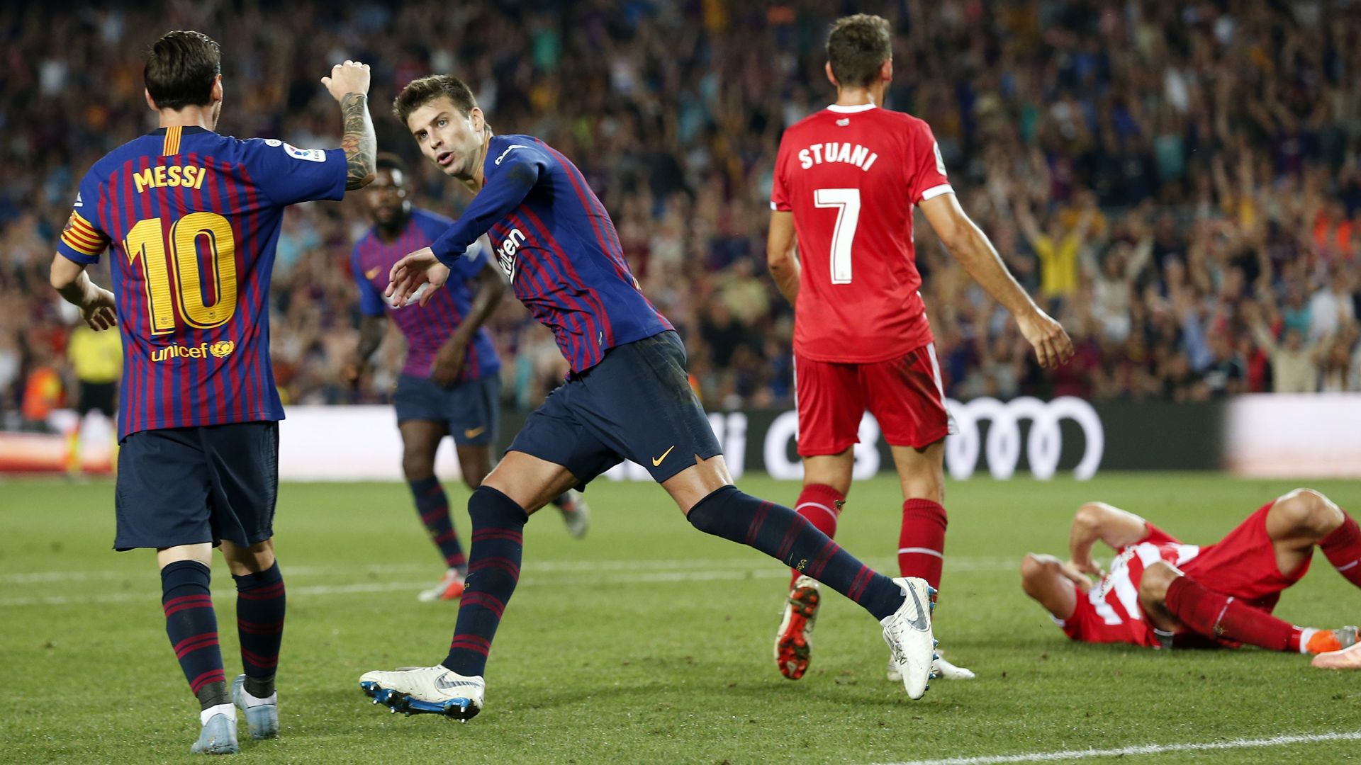 FC Barcelona Girona Pique Messi 23092018