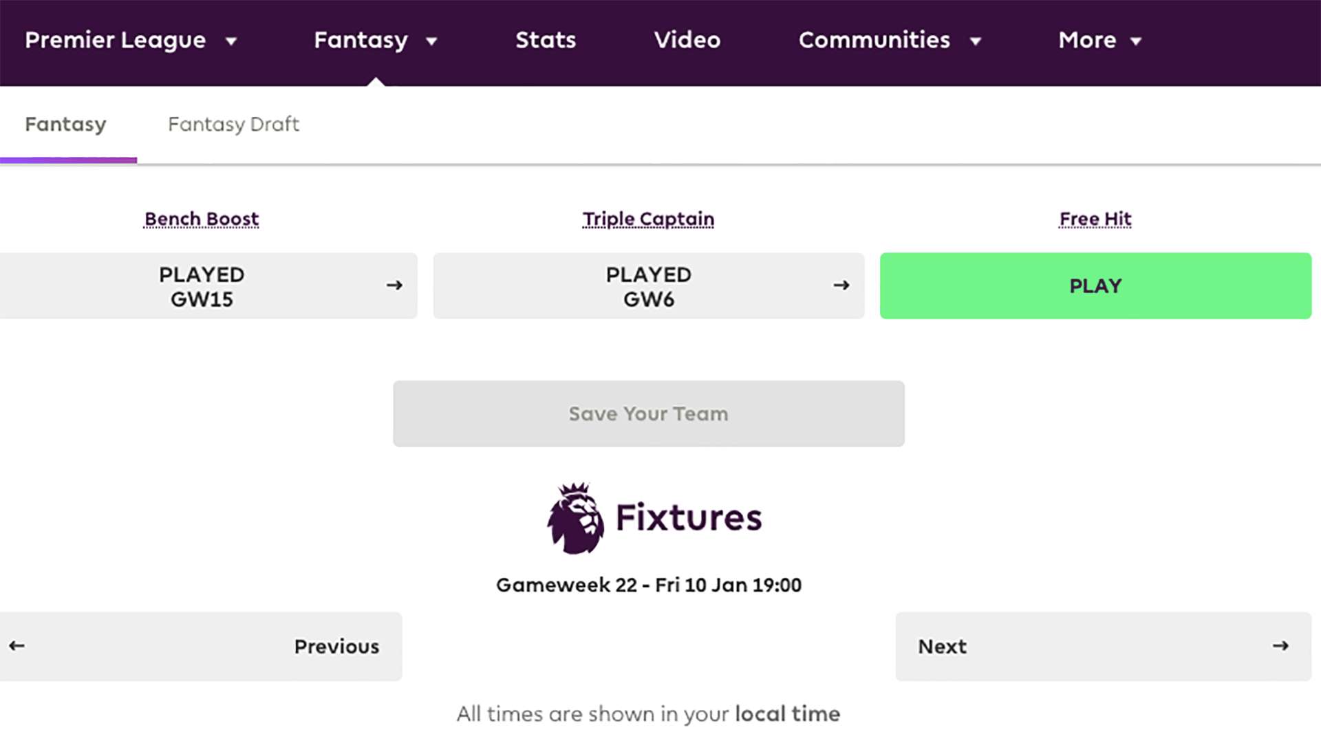 Fantasy Premier League FPL free hit