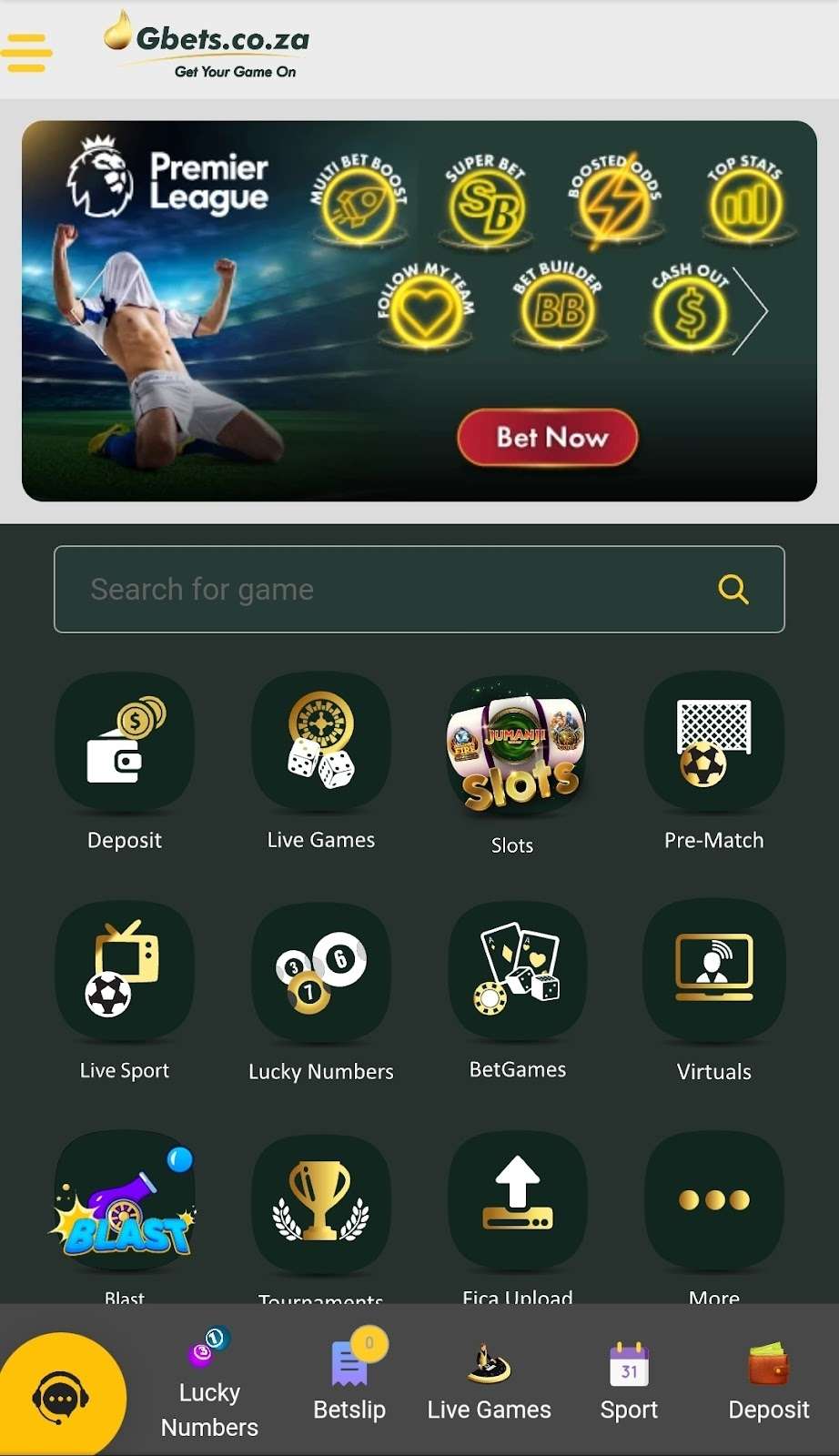gbets app preview south africa screenshot