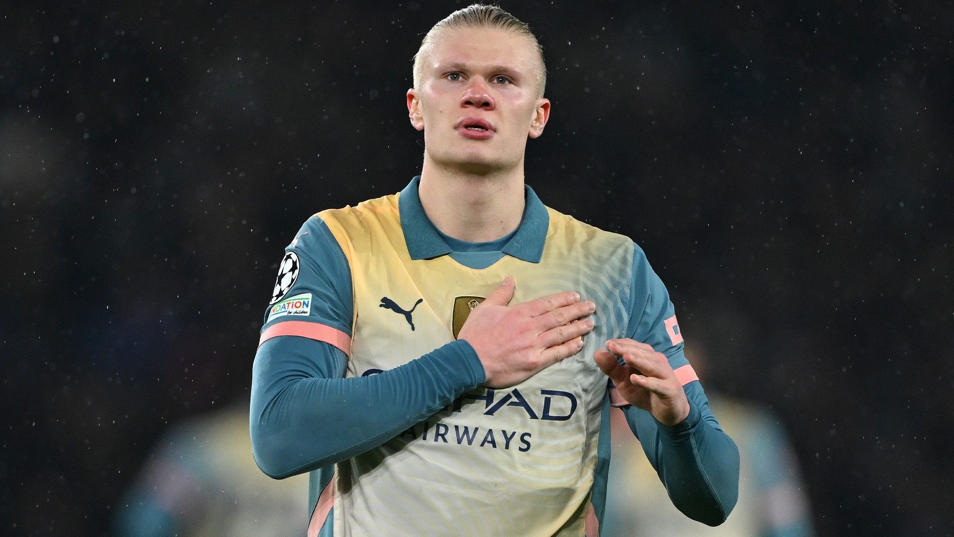 Erling Haaland of Manchester City acknowledges the fans  