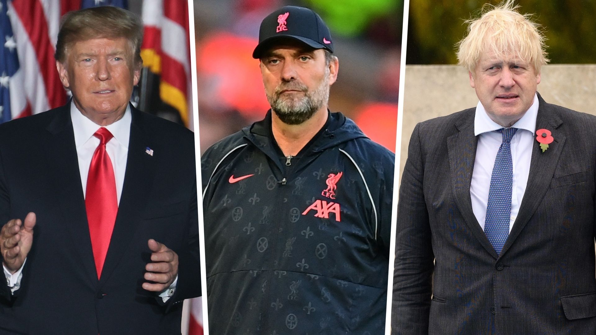 Donald Trump, Jurgen Klopp, Boris Johnson