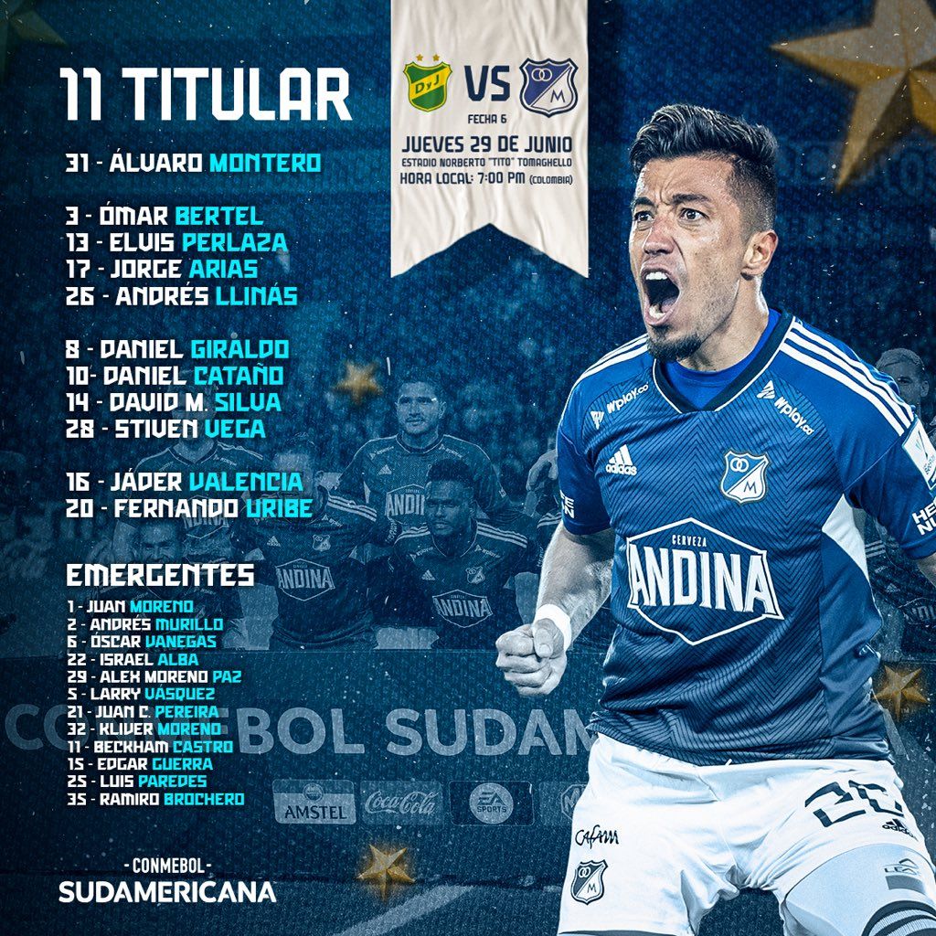 Nómina Millonarios Fecha 6 Copa Sudamericana 2023