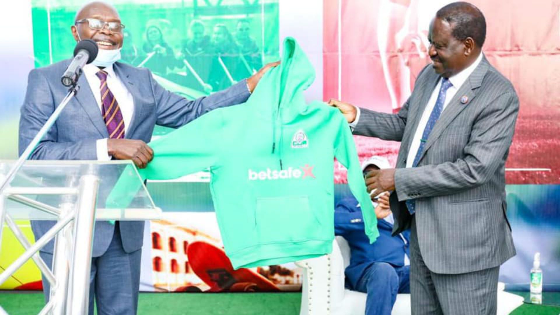 Gor Mahia chairman Ambrose Rachier and Raila Odinga.