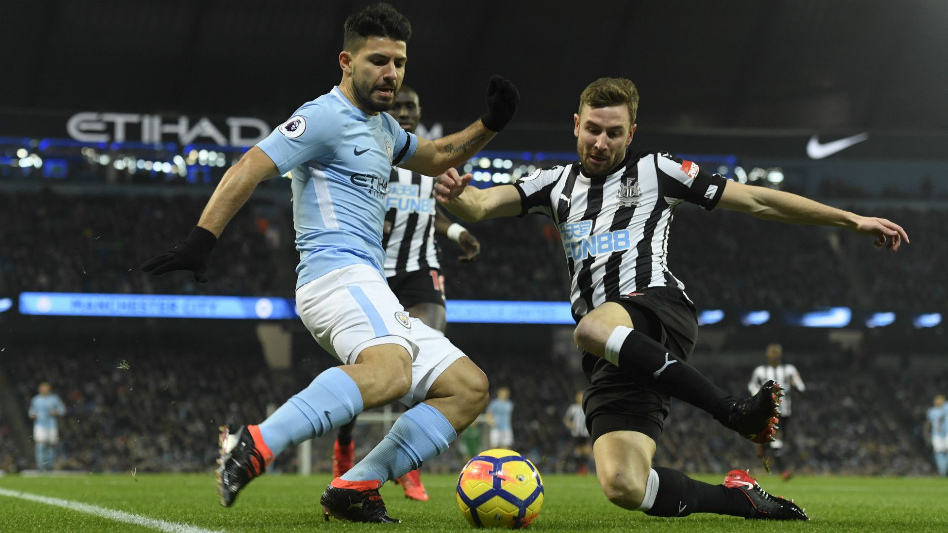 SERGIO AGUERO MANCHESTER CITY PAUL DUMMETT NEWCASTLE UNITED PREMIER LEAGUE 20012018