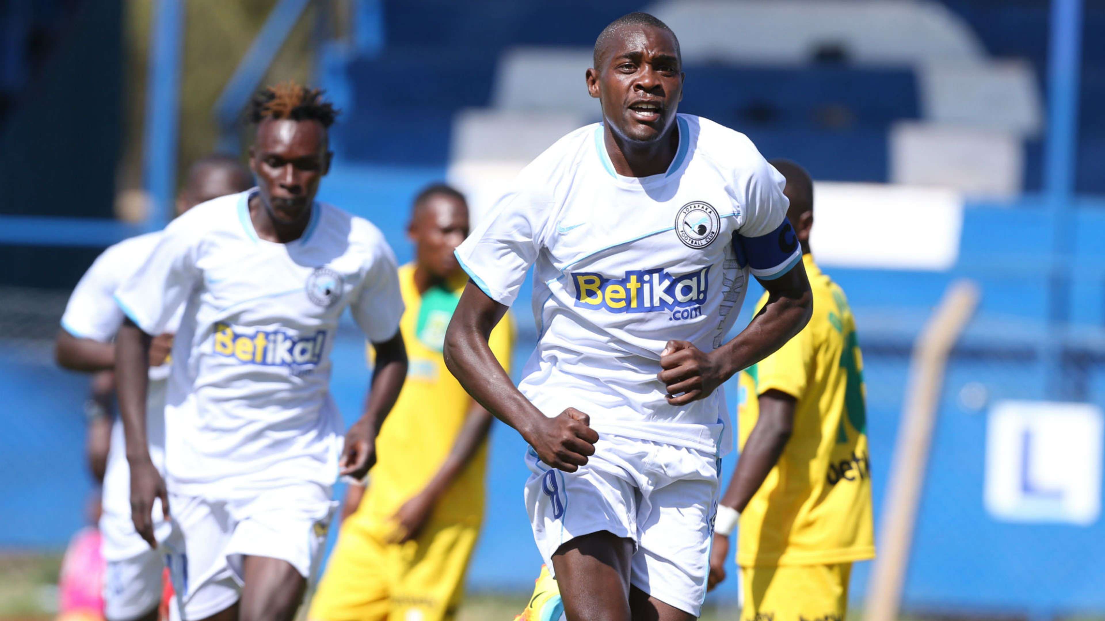 George Maelo of Sofapaka celebrates Mathare Unuted goal